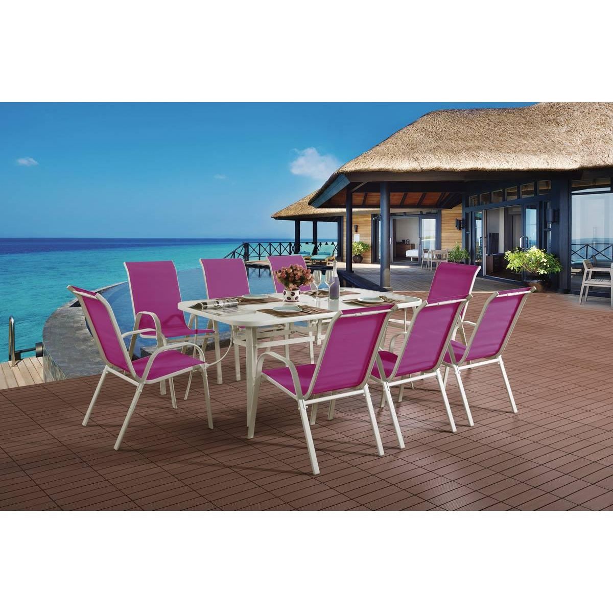 Habitat et Jardin Salon de jardin  Cordoba XL 180  - Phoenix - Fuschia