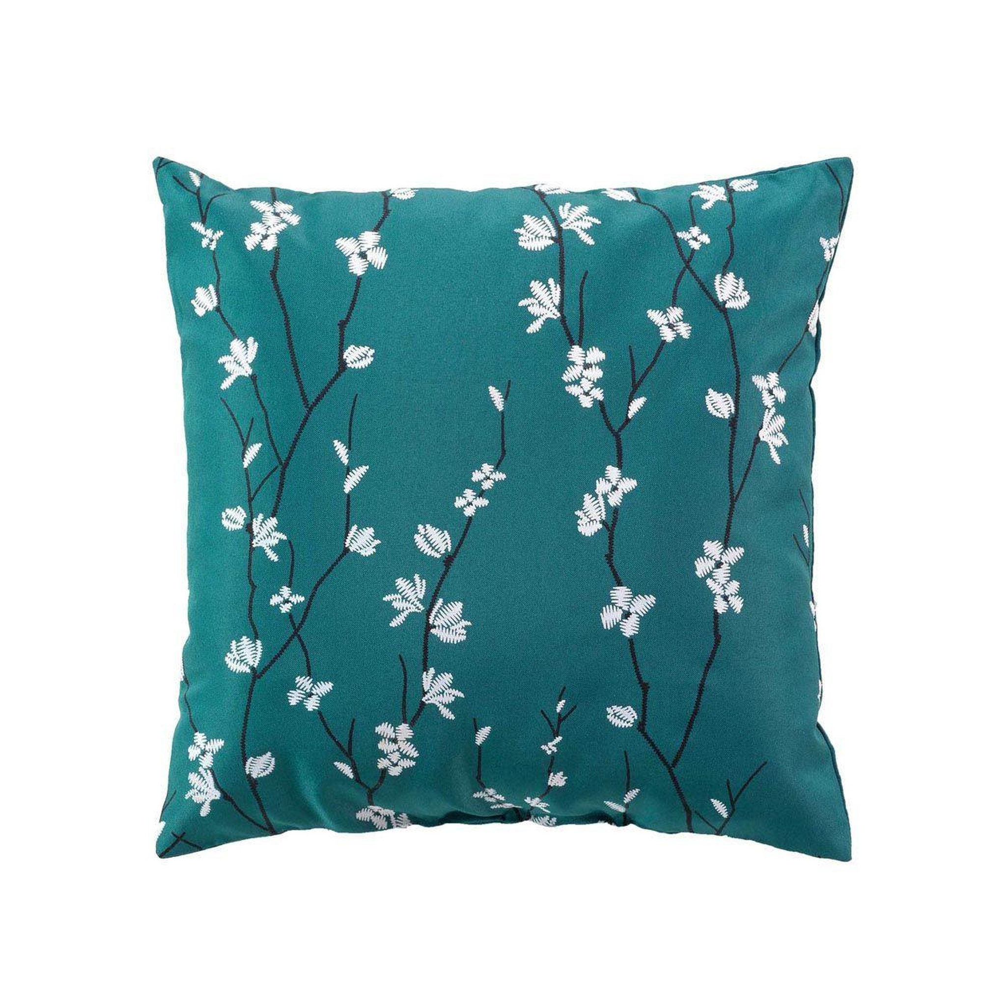 Douceur d'Intérieur Coussin déco imprimé  sakura  45x45cm vert emeraude