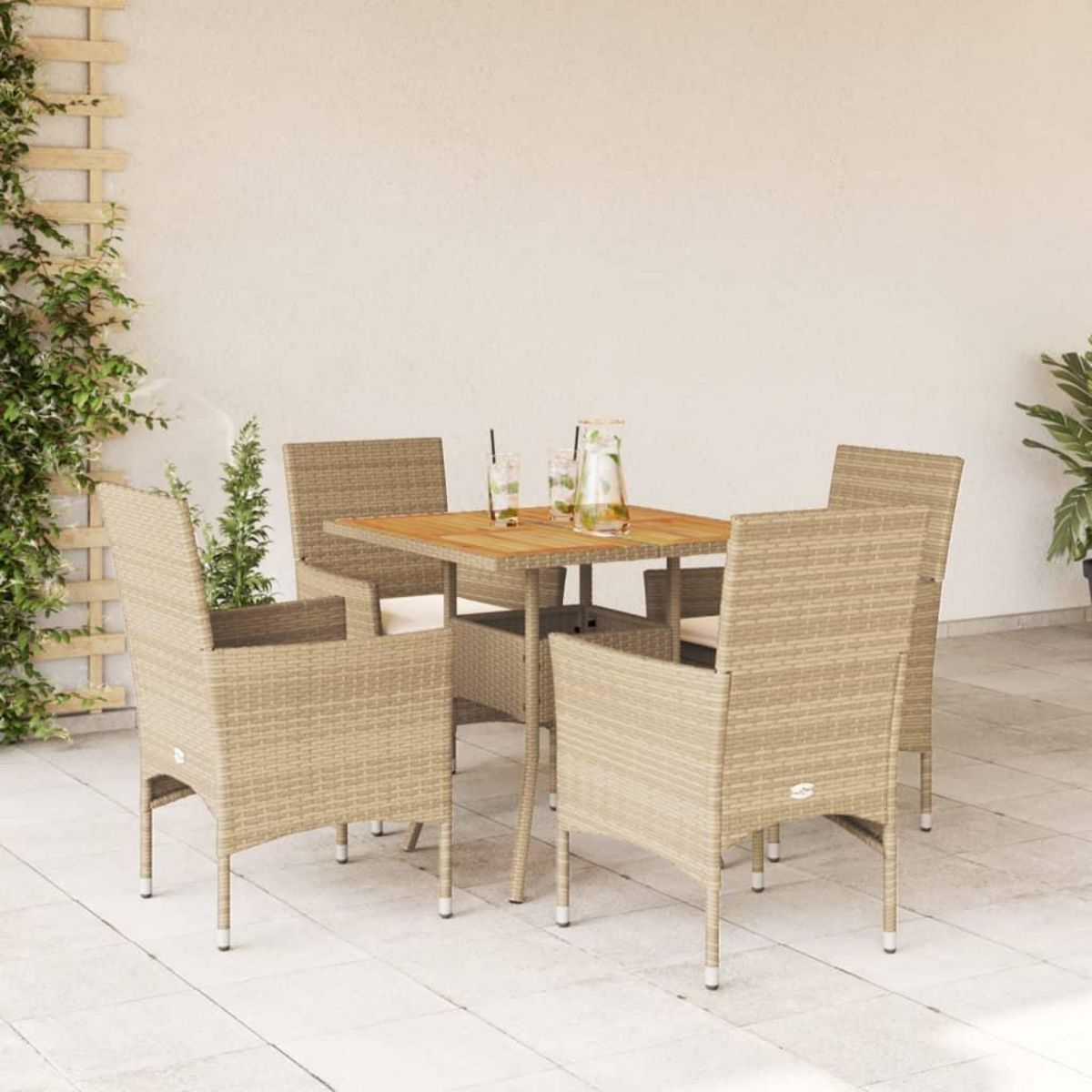 VIDAXL Ensemble a manger de jardin et coussins 5pcs beige rotin acacia