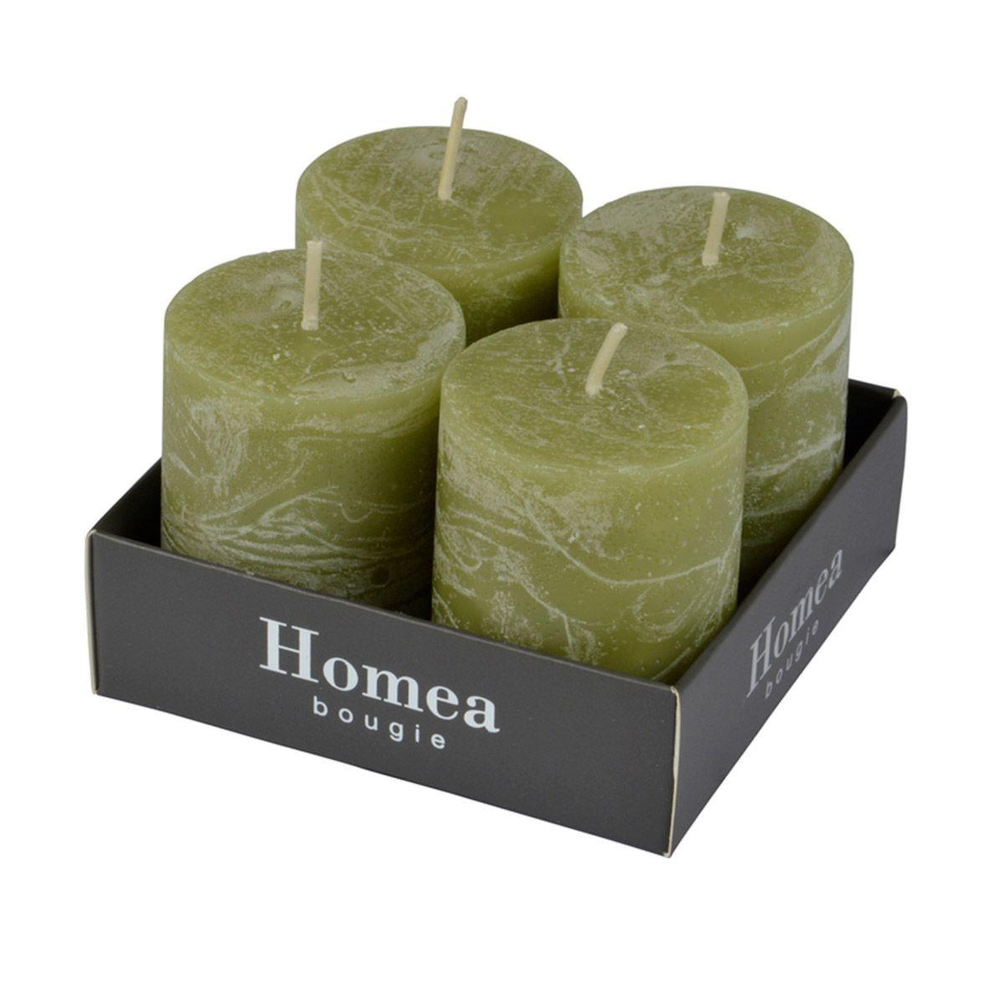 Voir la diapositive 2 : HOMEA Lot de 4 bougies pilier  rustique  5cm tilleul