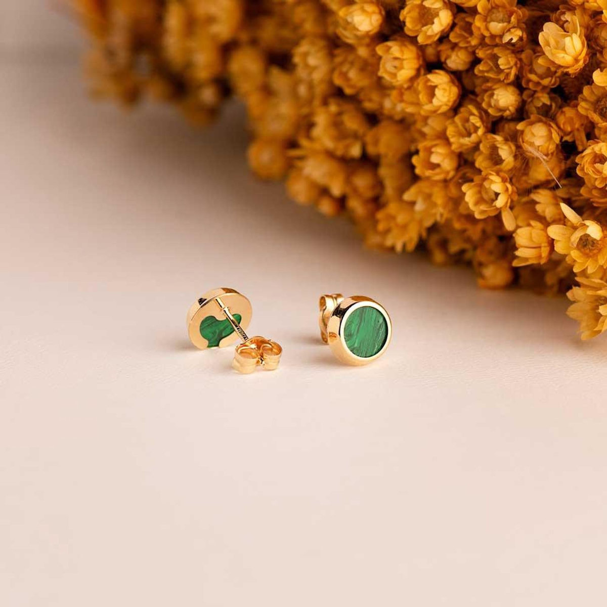 L'ATELIER D'AZUR Boucles d'Oreilles Or 18 Carats 750 Jaune et Malachite - Rondes