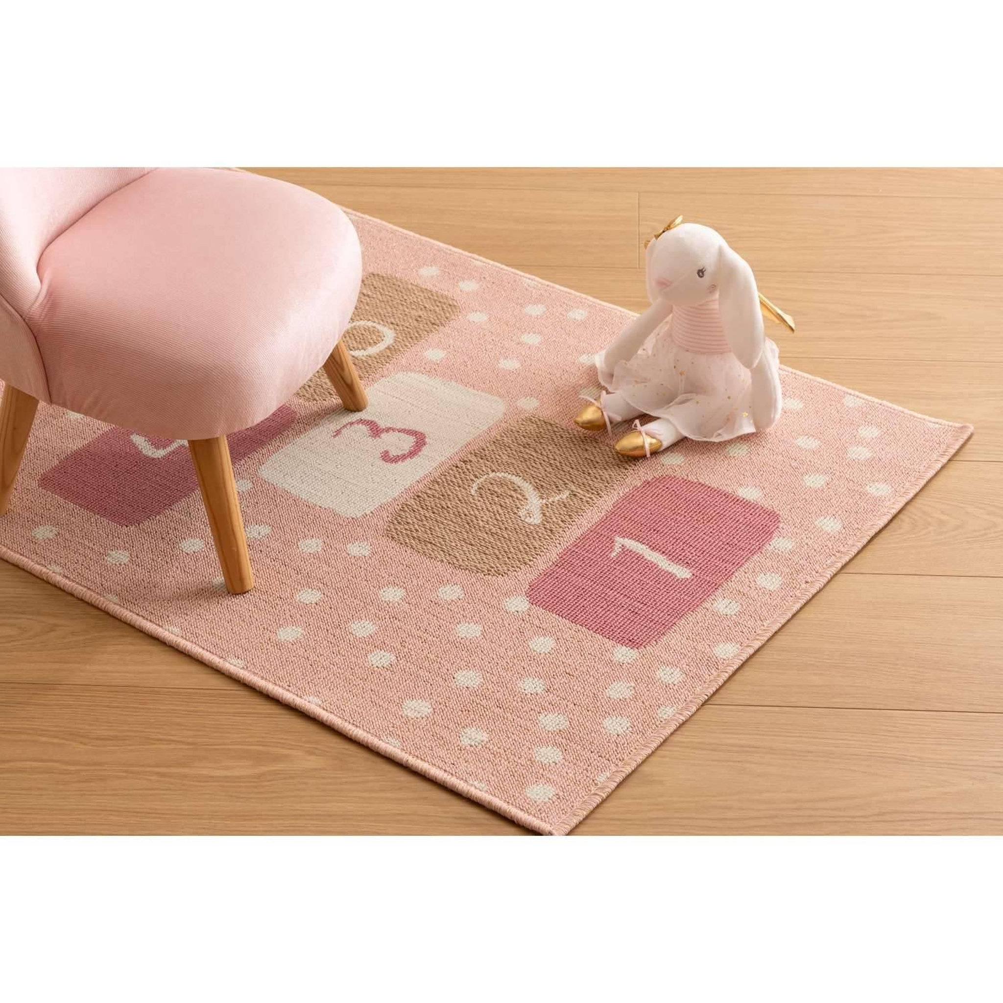 Voir la diapositive 3 : ATMOSPHERA Tapis enfant rectangulaire marelle - 80 x 150 cm - rose