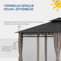 Voir la diapositive 6 : OUTSUNNY Pavillon de jardin tonnelle rigide dim. 3,6L x 3l x 2,78H m rideaux latéraux anti-UV structure gris toit polycarbonate noir