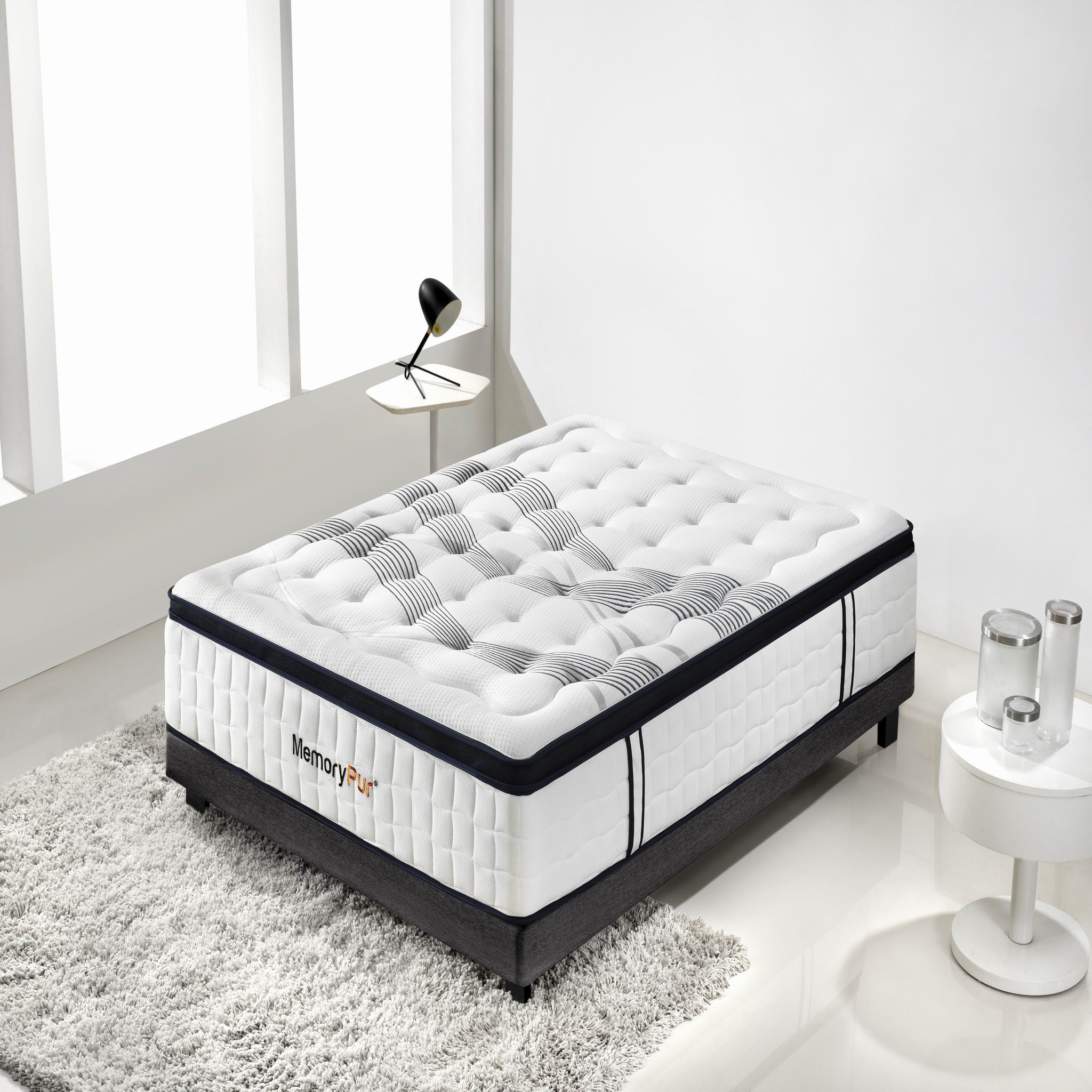 Voir la diapositive 1 : MemoryPur Ensemble matelas ressorts ensachés + sommier en kit 140x190 cm DIAMANT