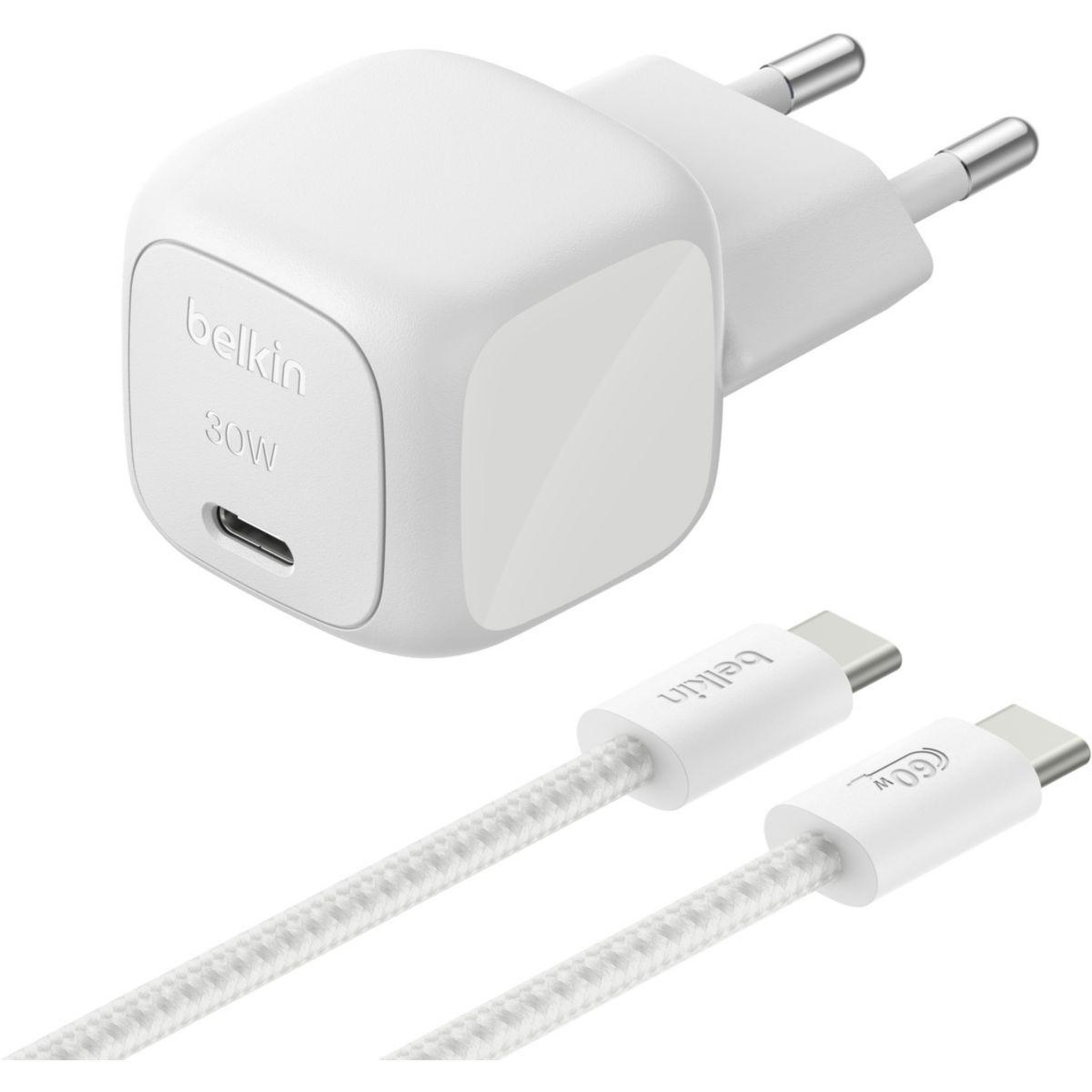 Voir la diapositive 2 : Belkin Chargeur USB-C 30W + cable USB-C 2m Argenté