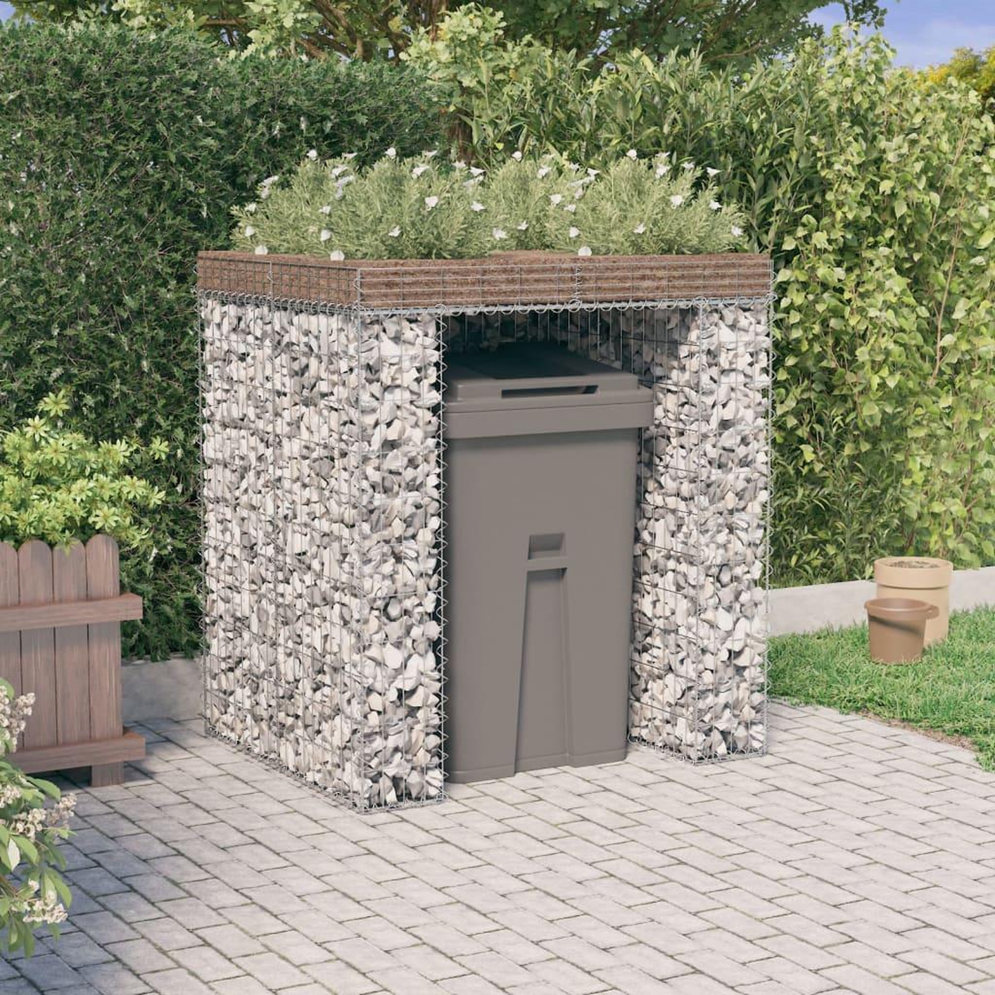 Voir la diapositive 1 : VIDAXL Mur de gabion pour poubelle 110x91x120 cm fer galvanise