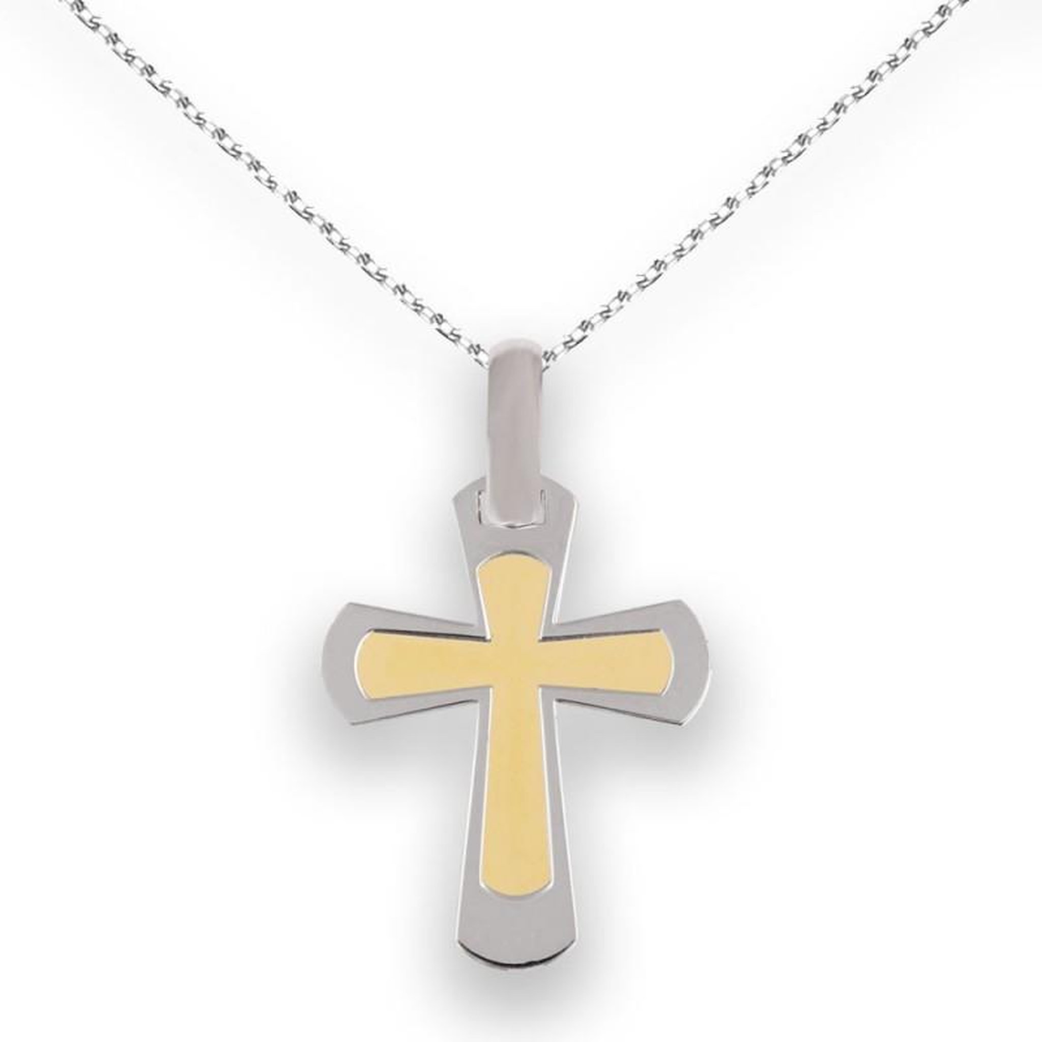 Voir la diapositive 1 : L'ATELIER D'AZUR Collier - Médaille Croix Or Bicolore - Chaine Offerte