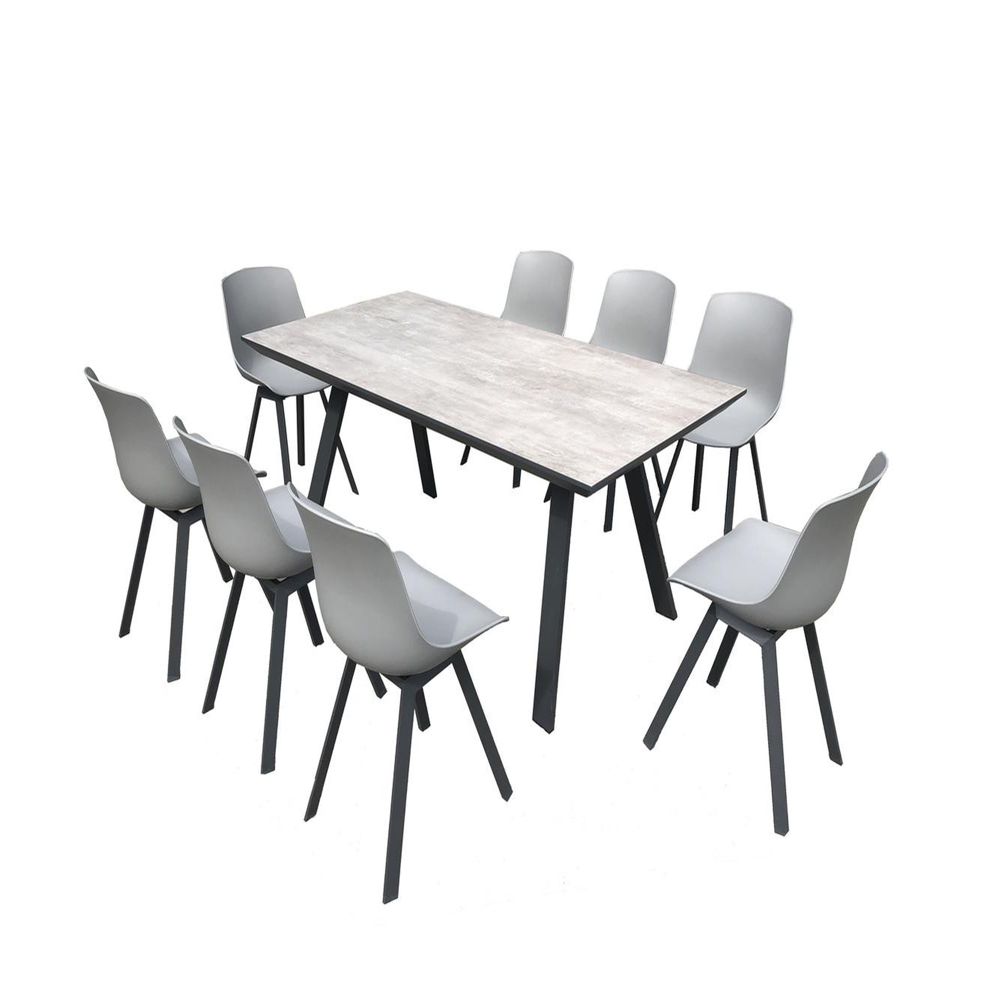 CONCEPT USINE Salon de jardin aluminium et plateau aspect ciment 8 places temara