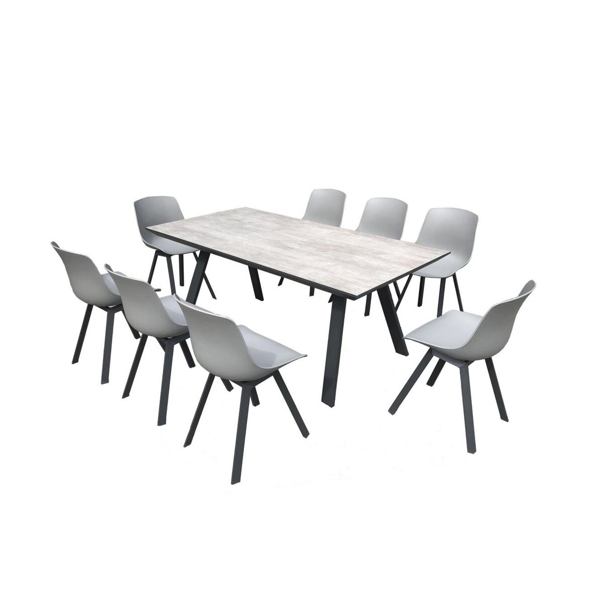 CONCEPT USINE Salon de jardin aluminium et plateau aspect ciment 8 places TEMARA