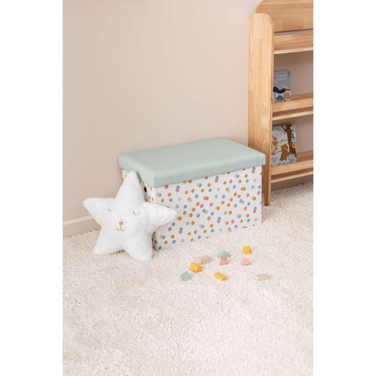 ATMOSPHERA Pouf de rangement pliant POIS - Bleu