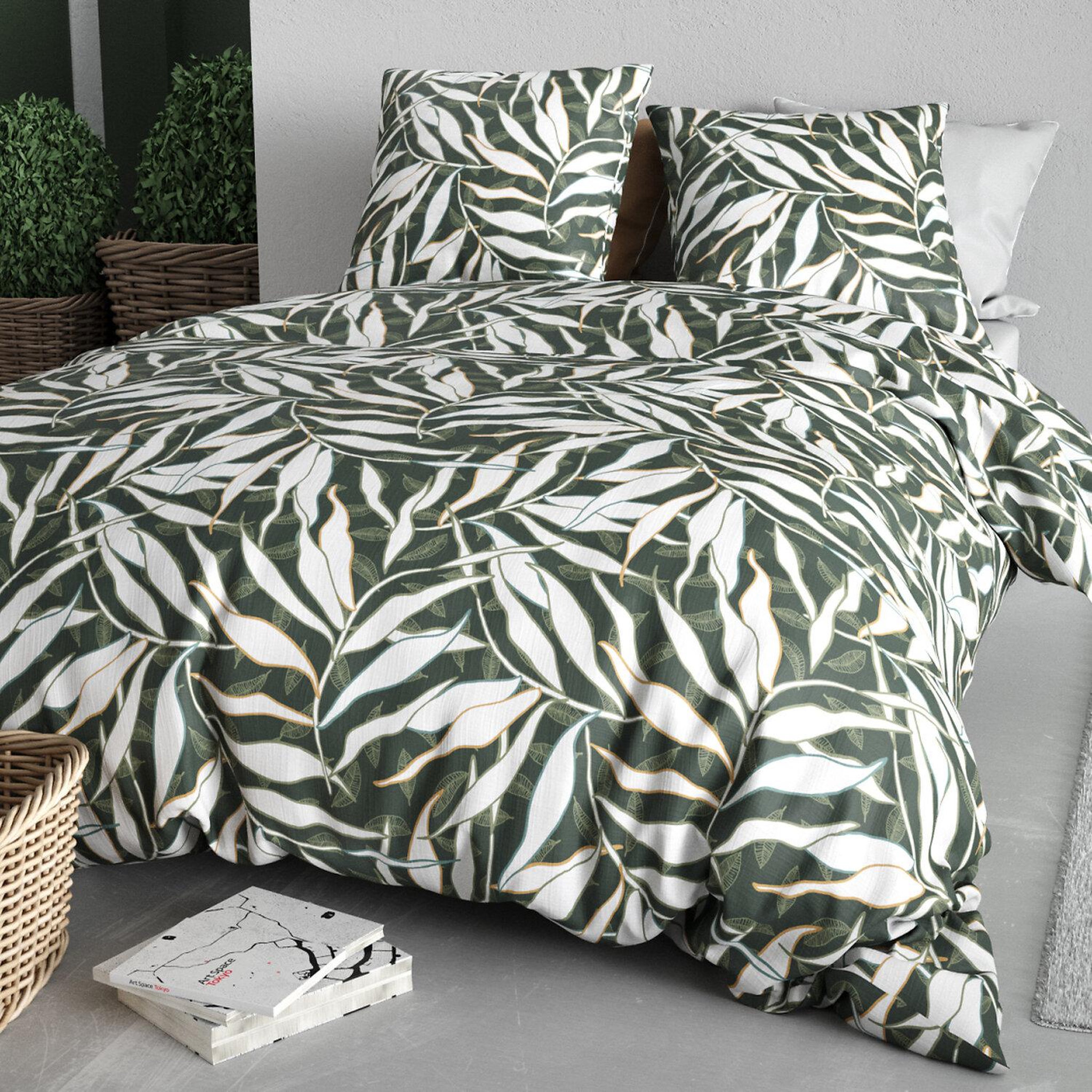 Voir la diapositive 2 : ATELIER DU COTON Parure housse de couette imprimée 100% coton 57fils filverde