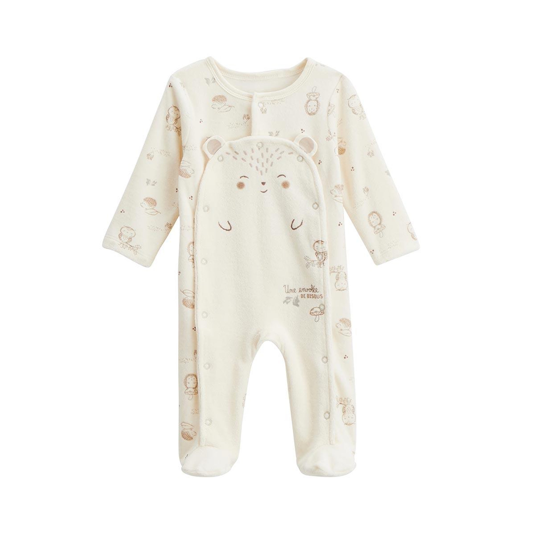 Voir la diapositive 1 : Petit Béguin Pyjama bébé en velours ouverture pont Envolée de bisous