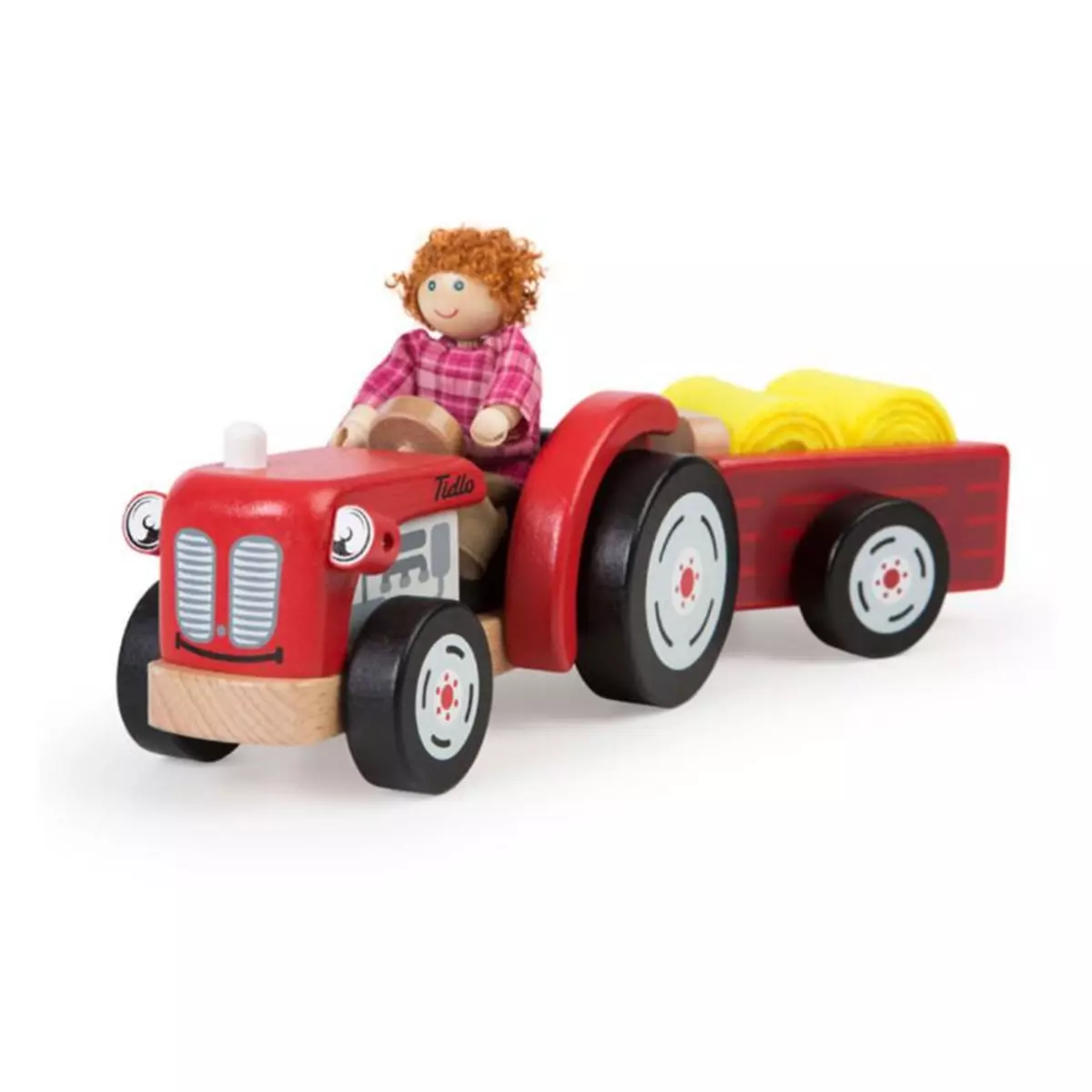 BIGJIGS Bigjigs - Wooden Tractor with Trailer and Play Figure T0502
