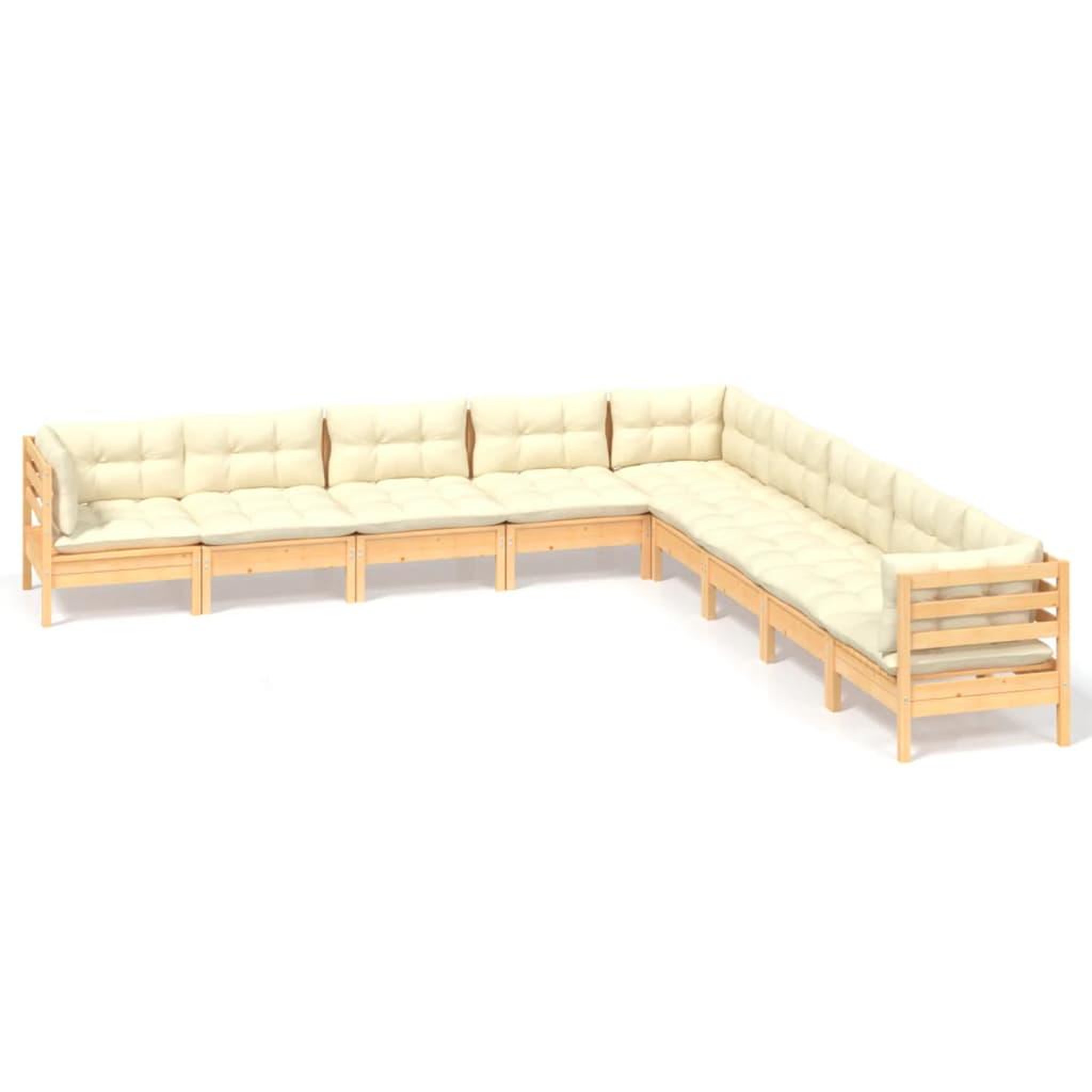 Voir la diapositive 2 : VIDAXL Salon de jardin 9 pcs avec coussins creme bois de pin massif