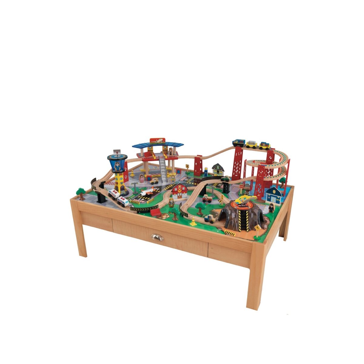 Jouets en bois Circuit de train sur table en bois avec Aéroport et