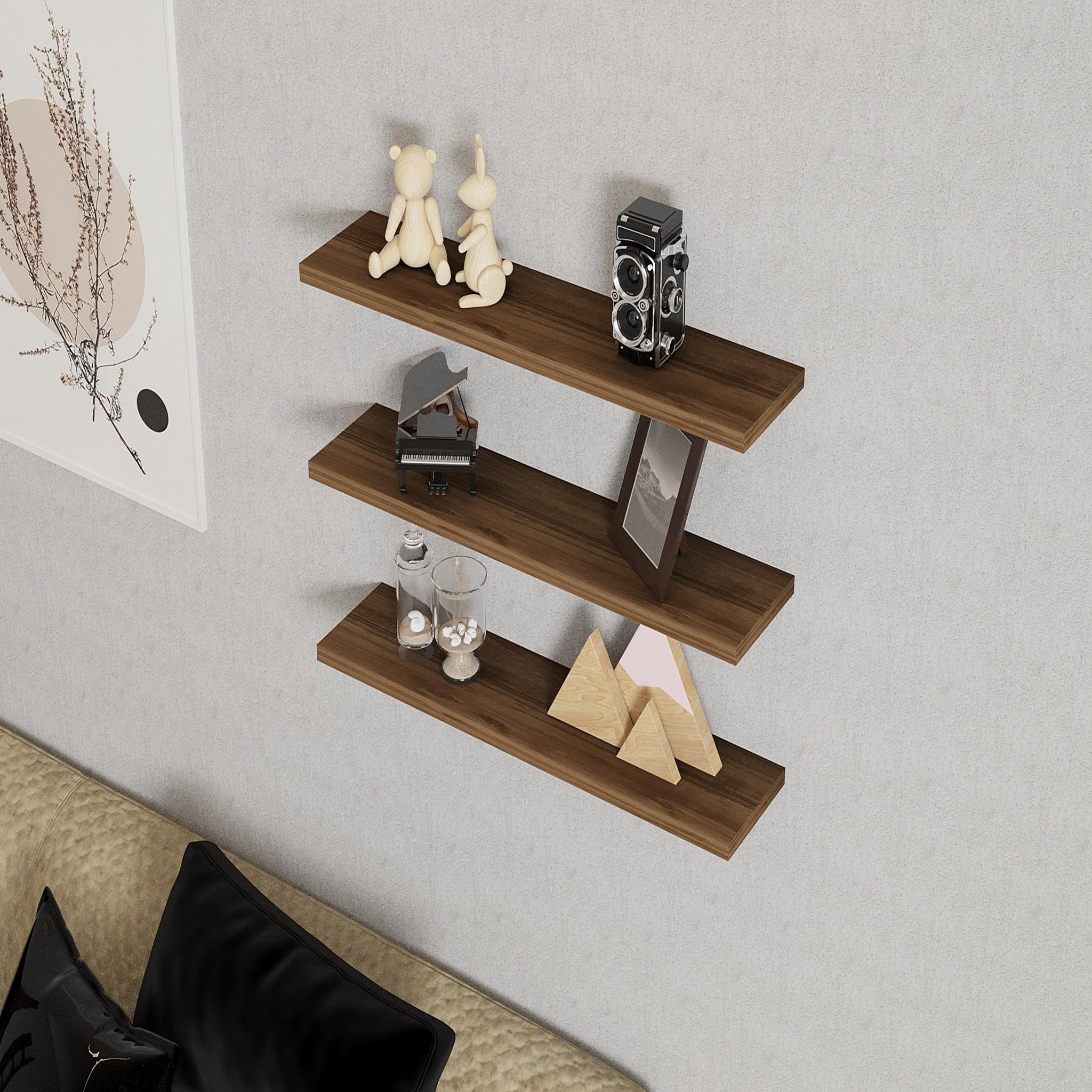 Voir la diapositive 3 : Habitat et Jardin Étagère murale en bois  boss  - 60 x 1 x 14 cm  - noyer