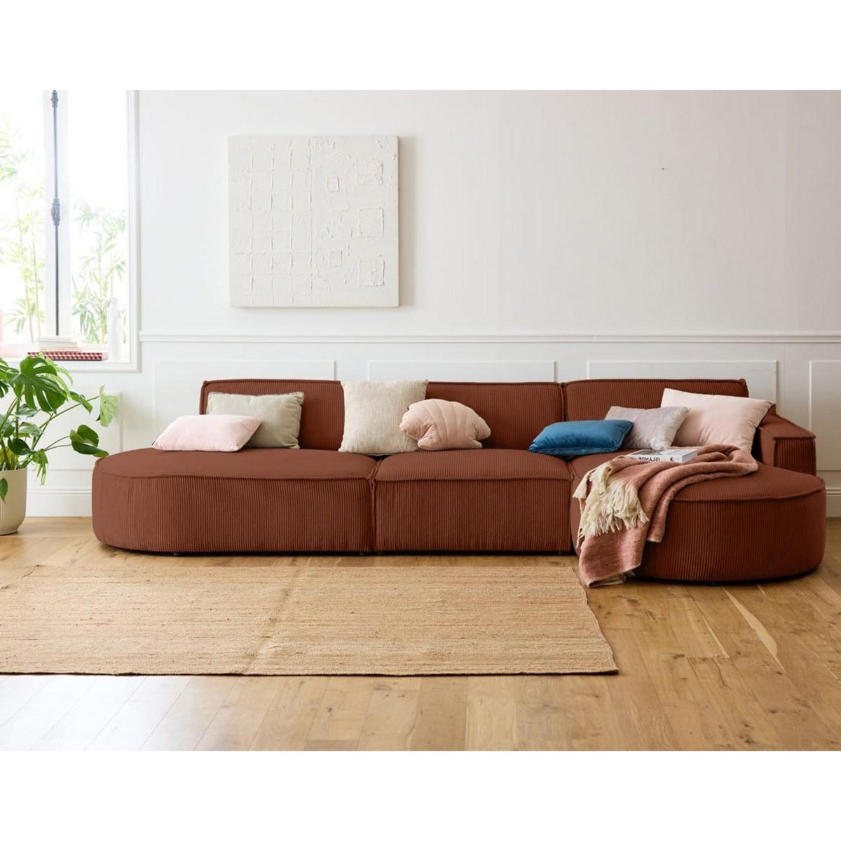 LISA DESIGN Spiaggia - canapé d'angle droit - forme arrondie - 5 places - en velours côtelé