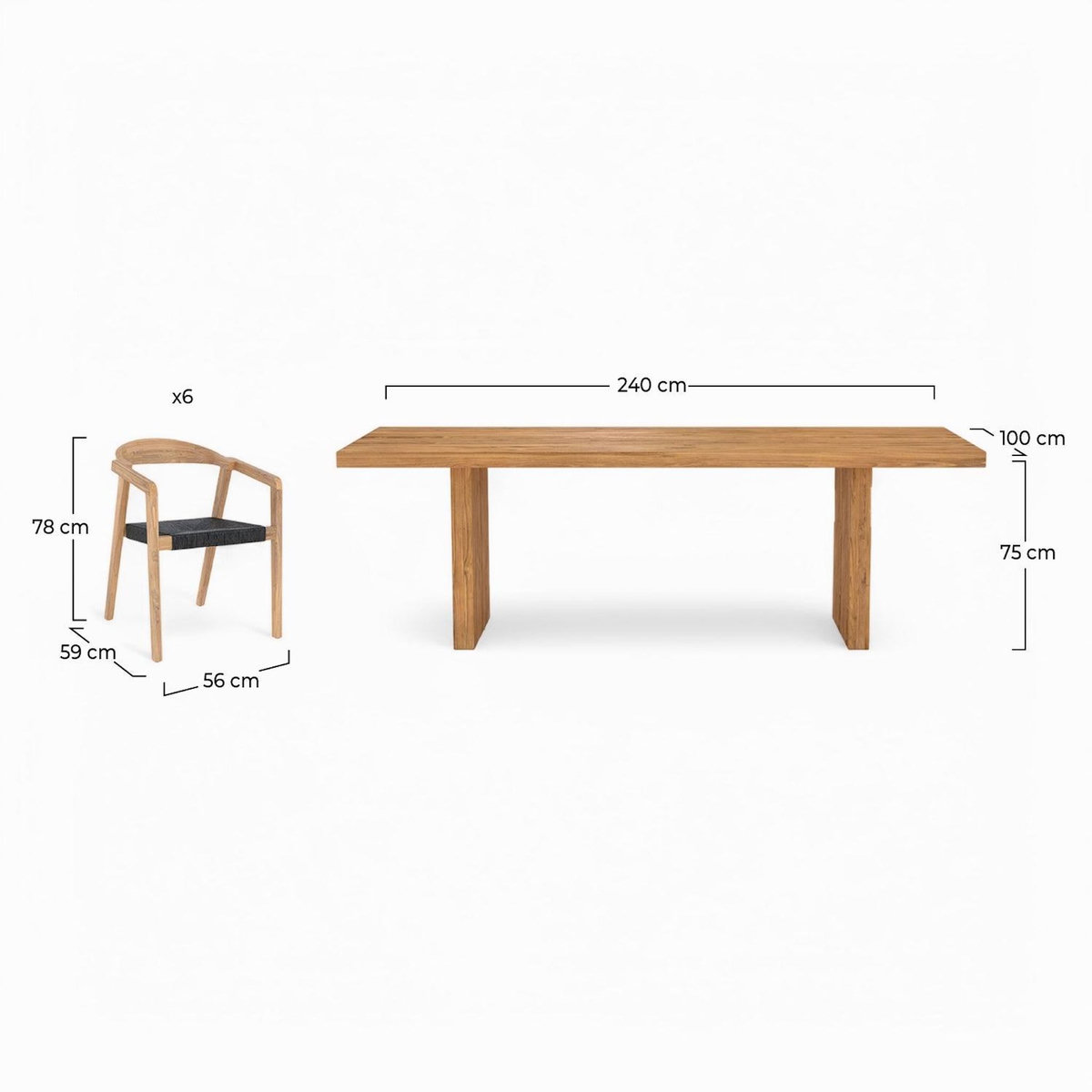 Rendez vous déco Table et chaises de jardin 6 personnes en bois-Siam