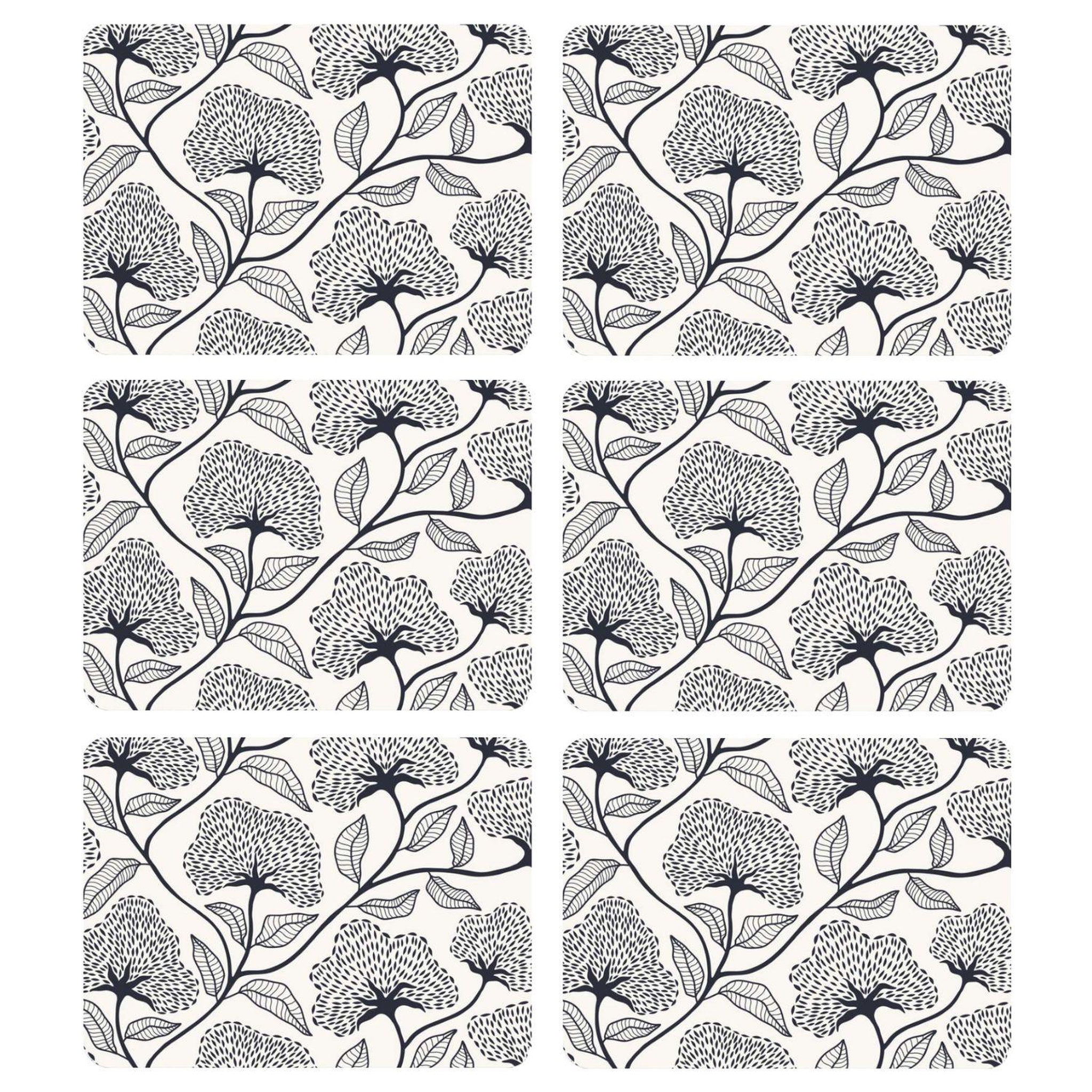 HABITABLE Lot de 6 sets de table motifs ginkgo CASSIA - 28 x 43 cm - Beige et noir