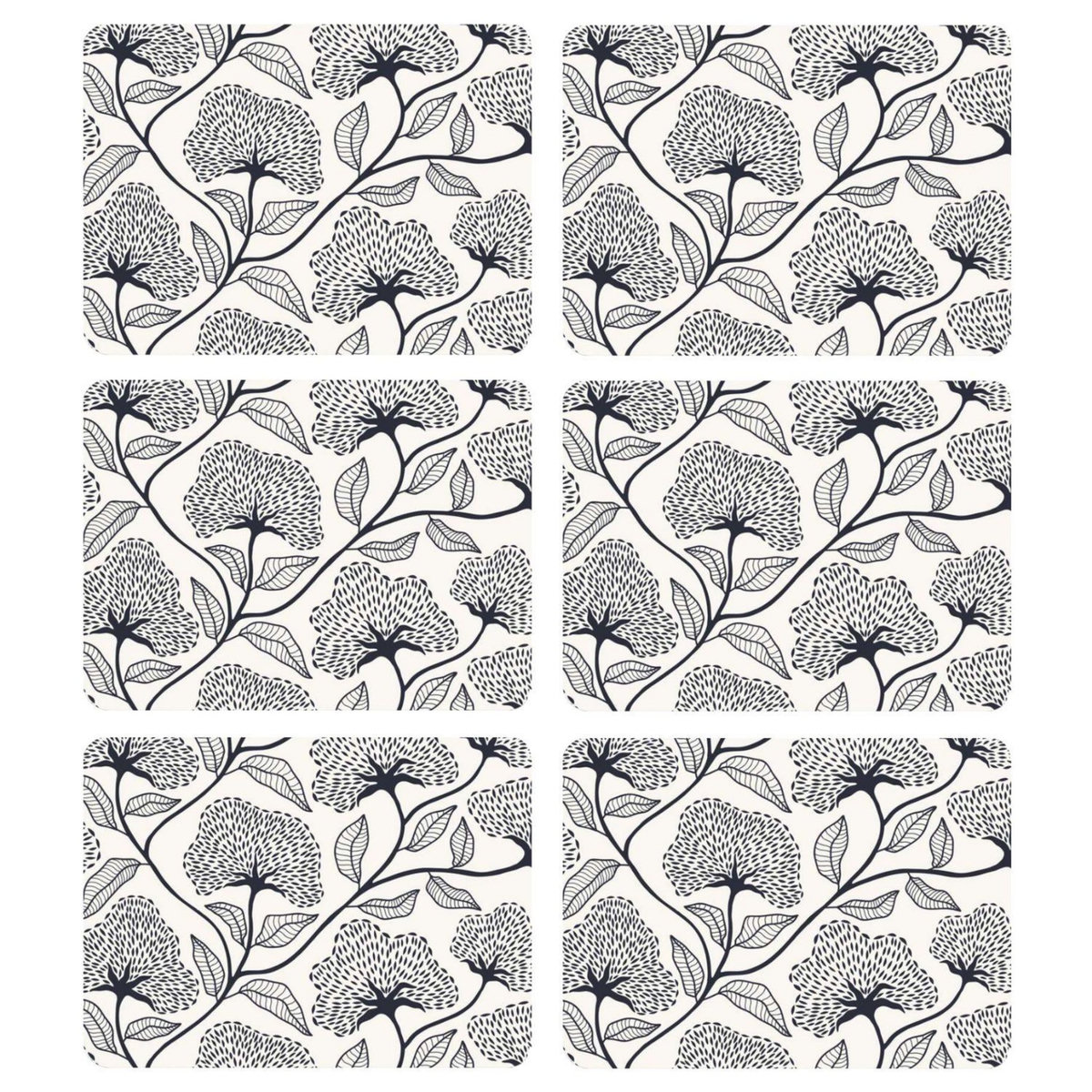 HABITABLE Lot de 6 sets de table motifs ginkgo CASSIA - 28 x 43 cm - Beige et noir