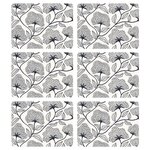 HABITABLE Lot de 6 sets de table motifs ginkgo CASSIA - 28 x 43 cm - Beige et noir
