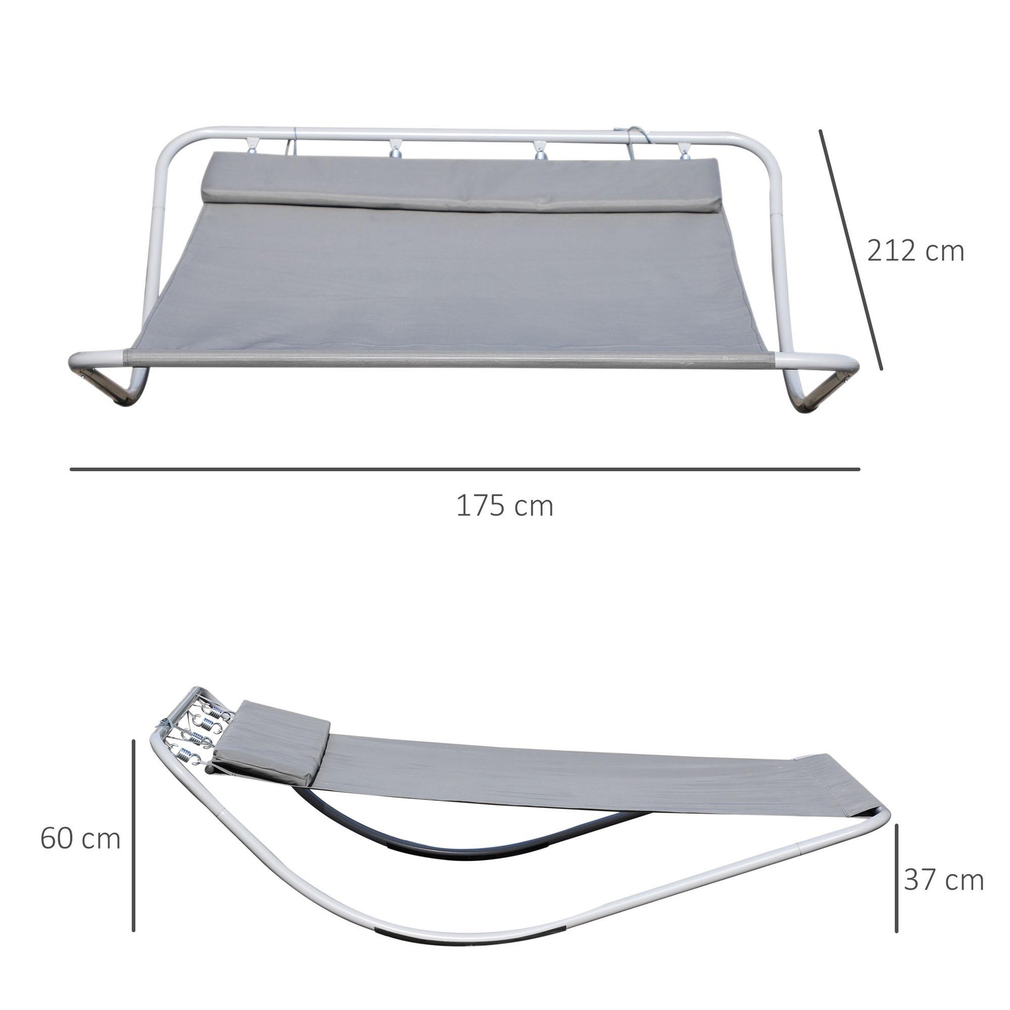 Voir la diapositive 3 : HOMCOM Bain de soleil transat de jardin bascule 2 personnes hamac 2,12 x 1,75 x 0,6 m gris