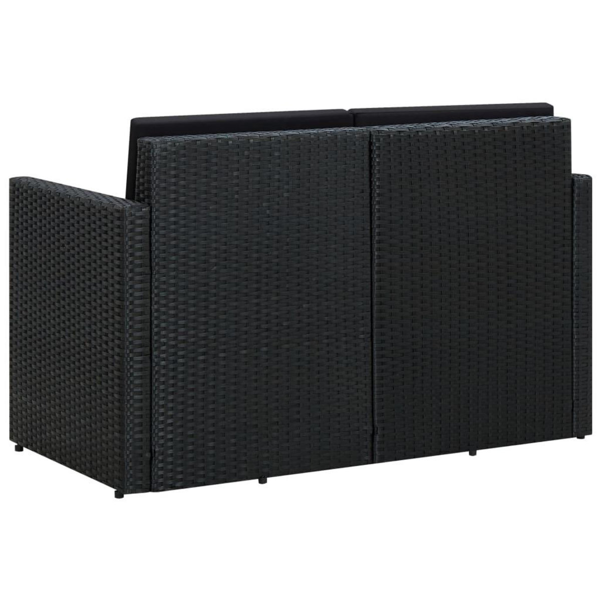 VIDAXL Canape de jardin a 2 places avec coussins Noir Resine tressee