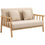 Voir la diapositive 4 : HOMCOM Canapé lounge 2 places - 2 coussins inclus - assise profonde - accoudoirs - structure bois hévéa - aspect lin beige