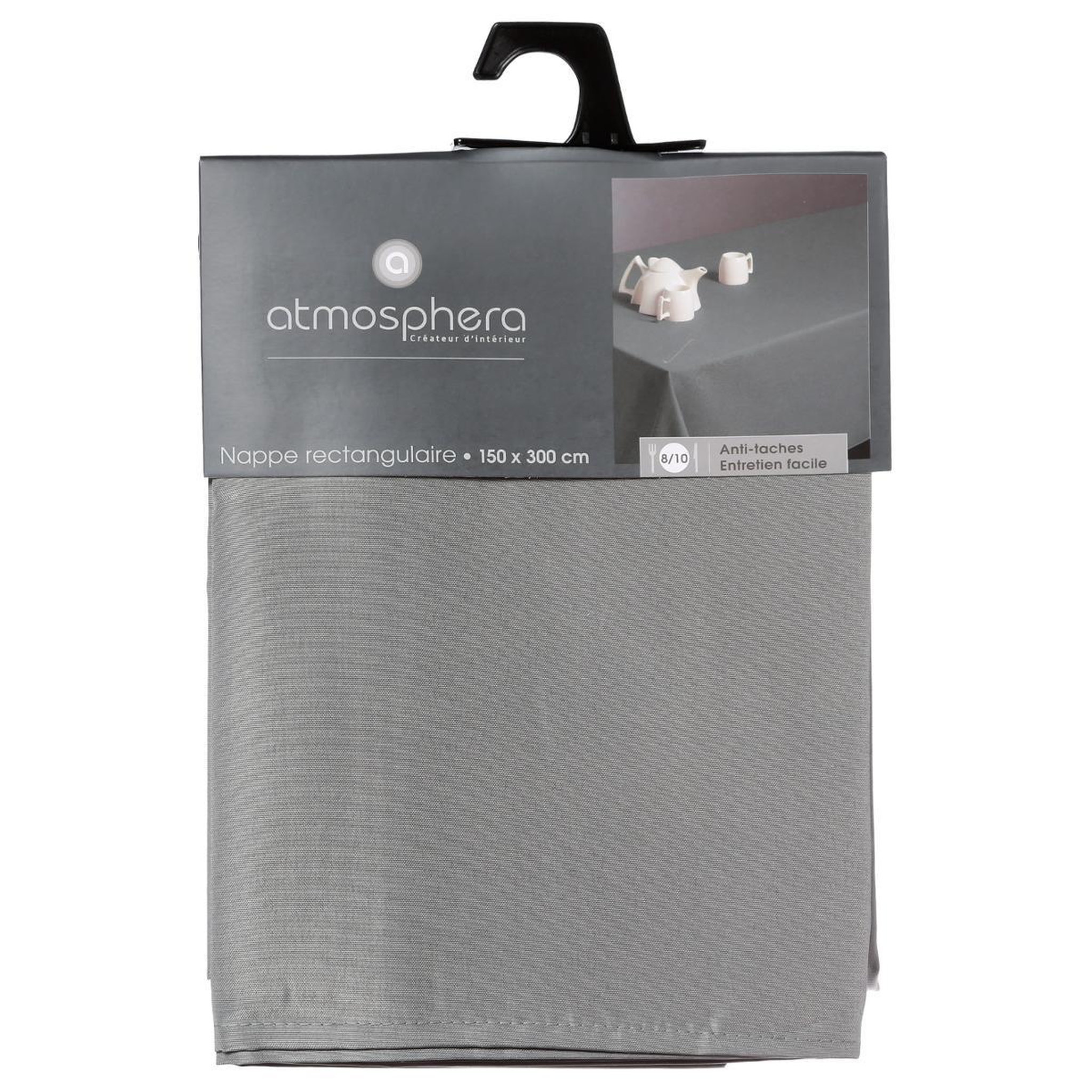 Voir la diapositive 3 : ATMOSPHERA Nappe antitache  unie  150x300cm gris