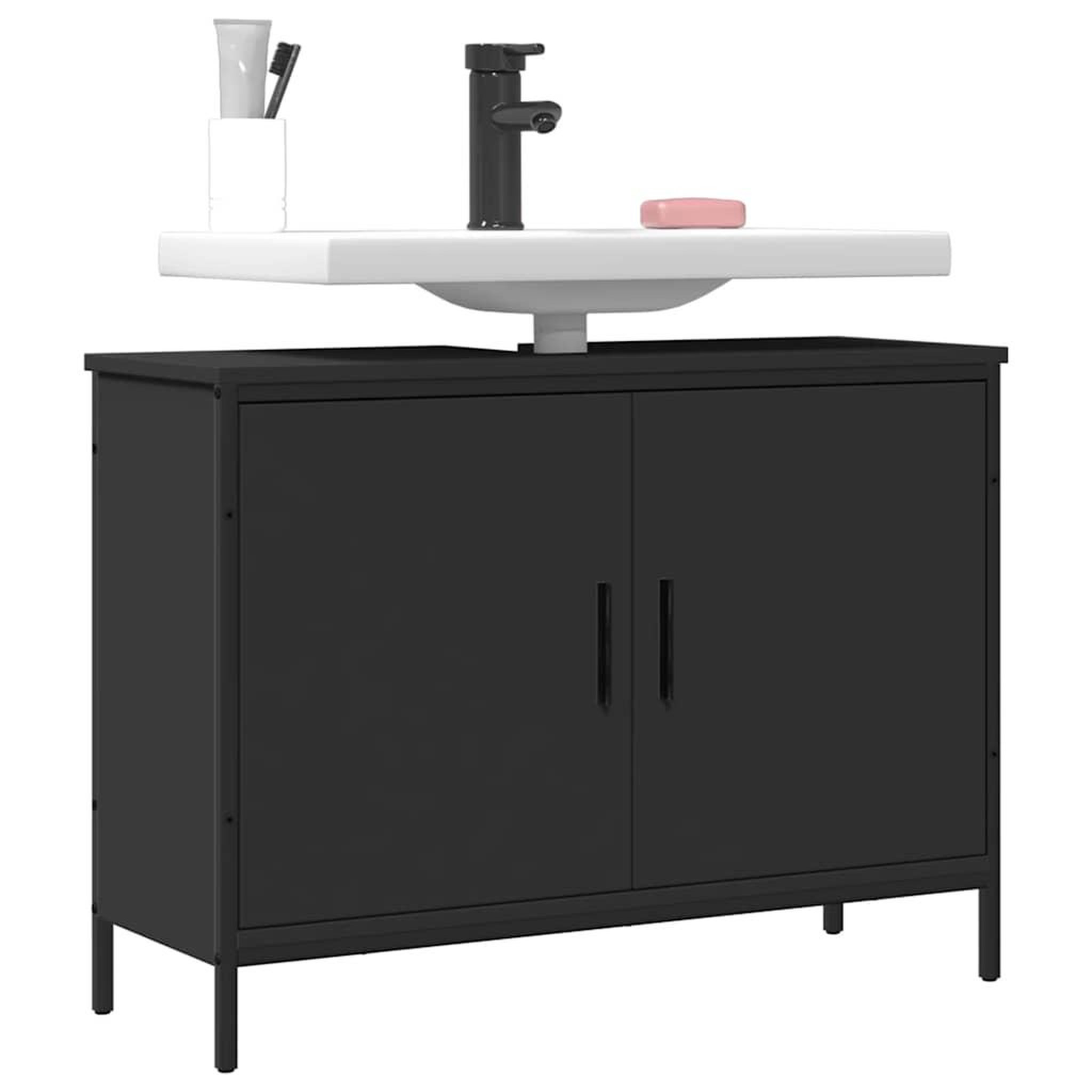 Voir la diapositive 1 : VIDAXL Armoire lavabo de salle de bain noir 80x30x60 cm