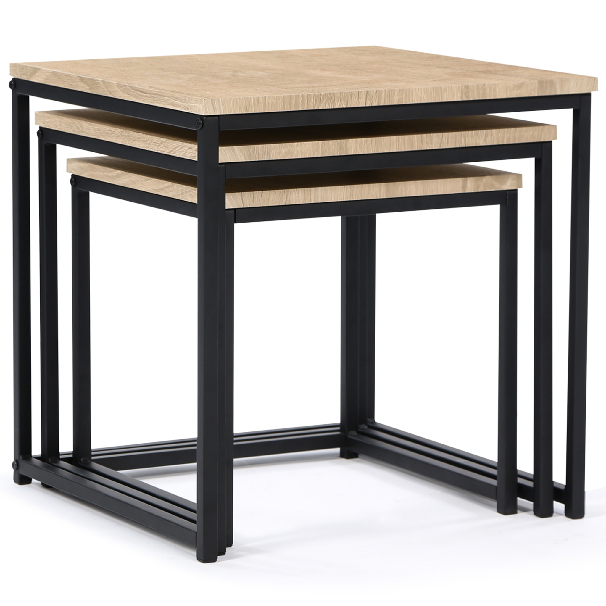 Voir la diapositive 4 : ID MARKET Lot de 3 tables basses gigognes detroit 35/40/45 design industriel