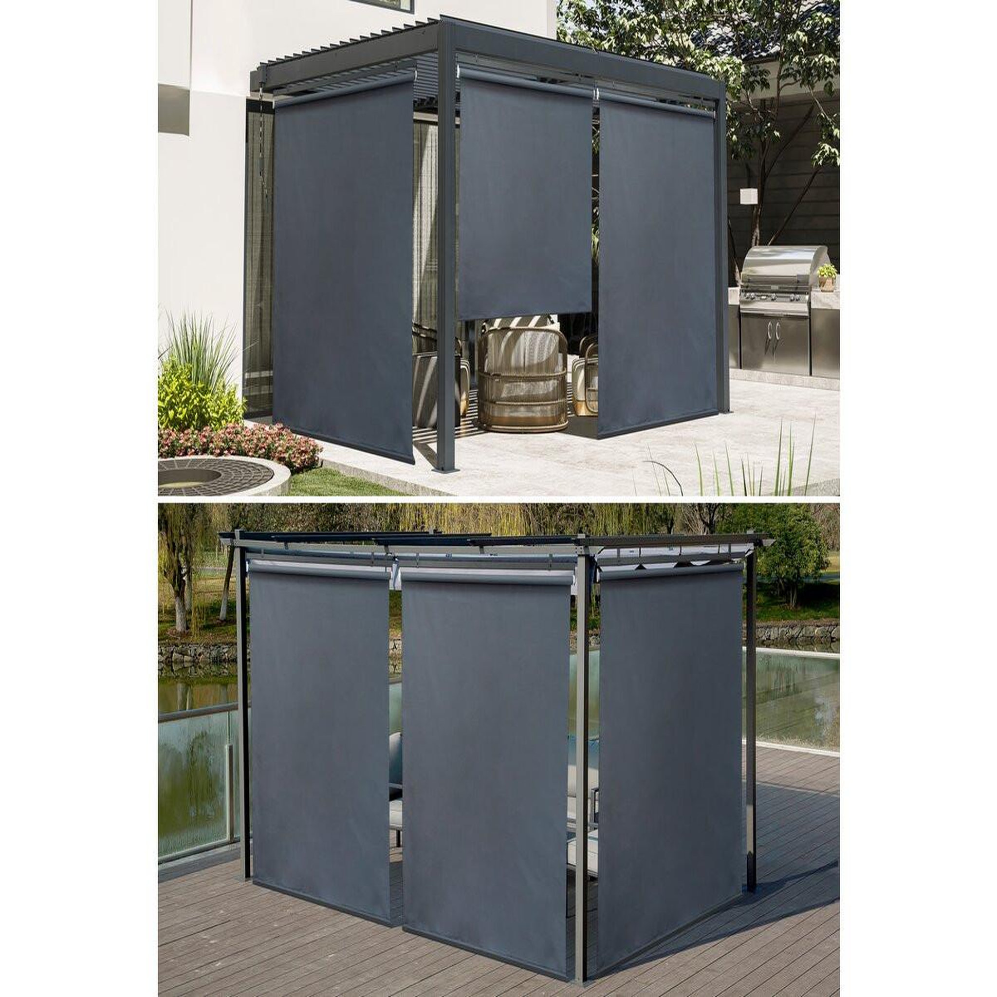 Voir la diapositive 2 : Habitat et Jardin Lot de 3 stores rétractables pergola - 124 x 225 cm - gris anthracite
