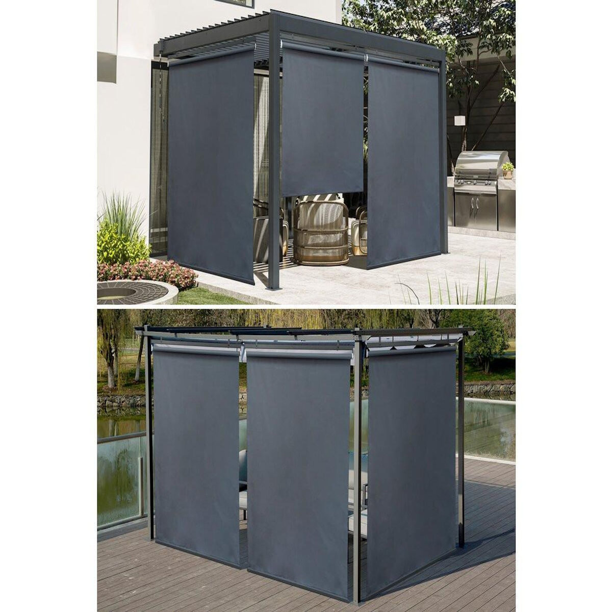 Habitat et Jardin Lot de 3 stores rétractables pergola - 124 x 225 cm - Gris anthracite