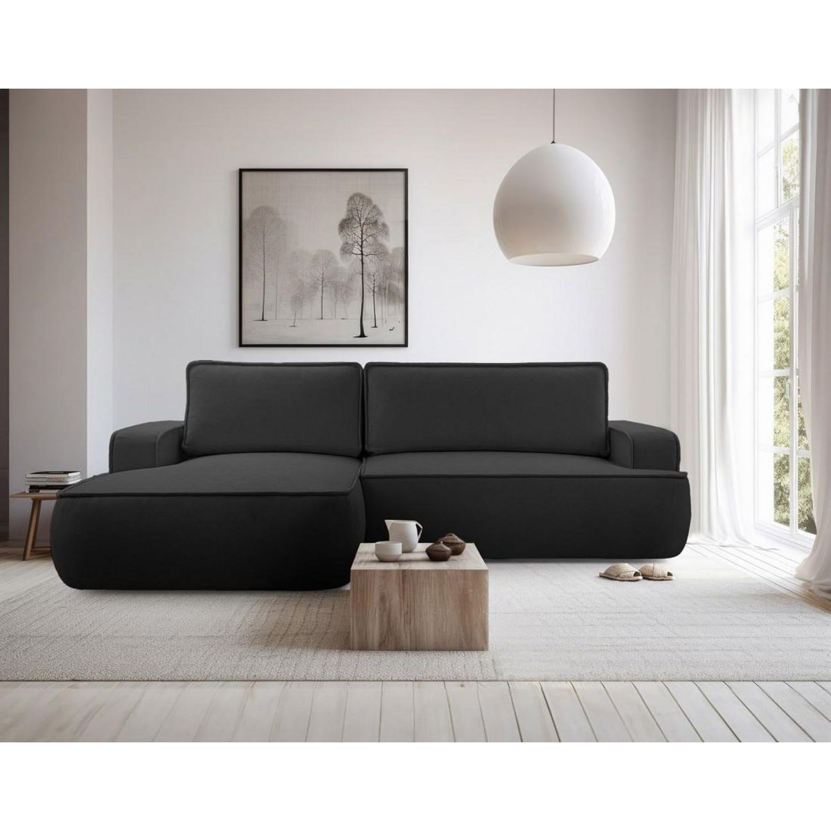 BEST MOBILIER Nessino - canapé d'angle gauche 4 places - convertible avec coffre - en tissu texturé