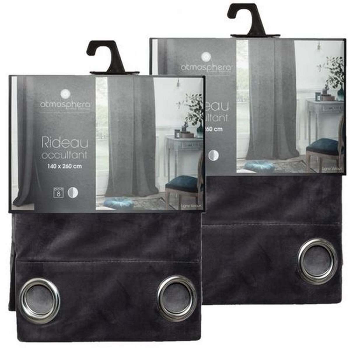 TOILINUX Lot de 2 Rideaux occultants en polyester effet velours