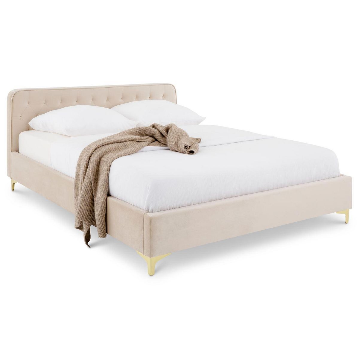 IDIMEX Lit double GLAMOUR, 140x190 cm, capitonné avec sommier, revêtement en velours