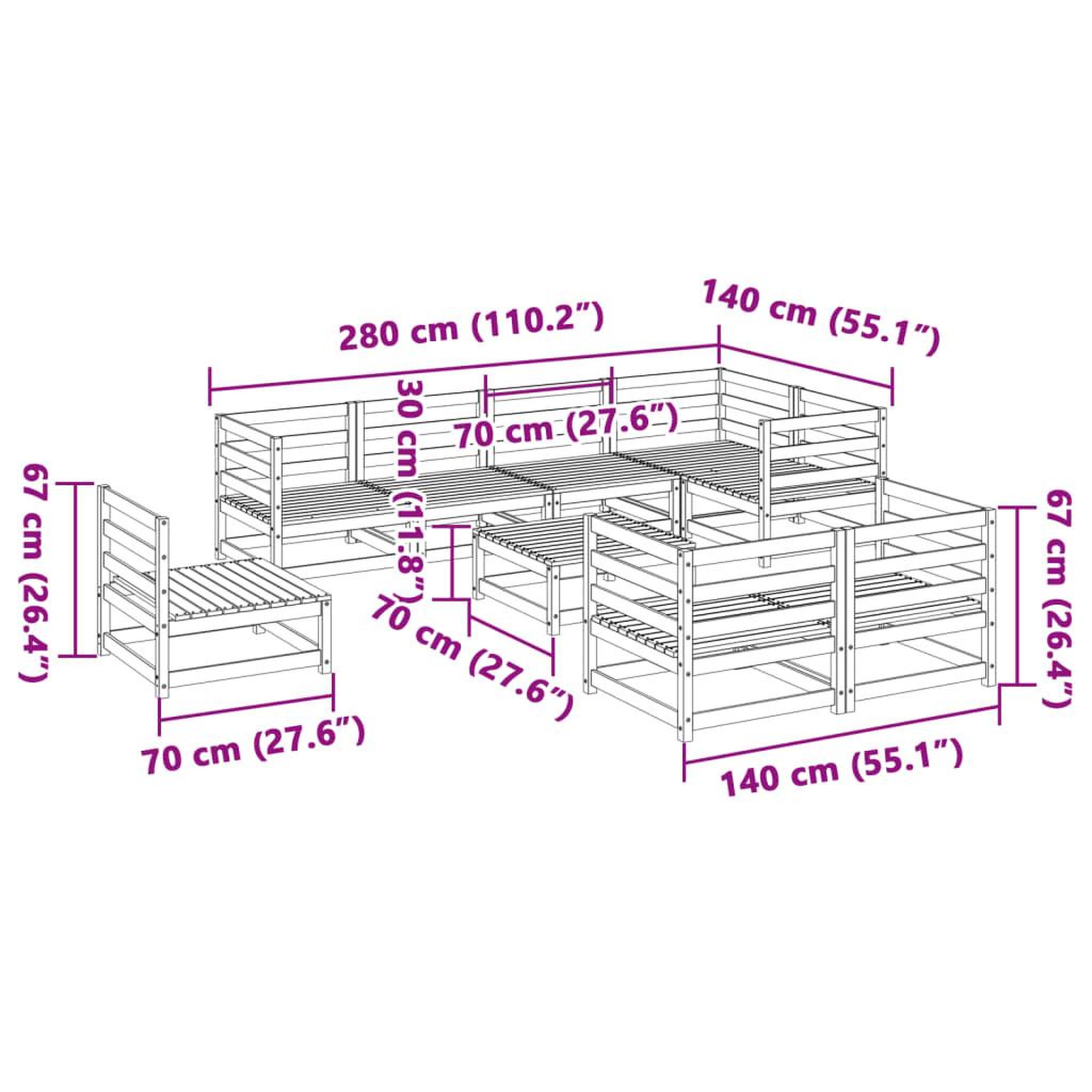 Voir la diapositive 6 : VIDAXL Salon de jardin 9 pcs bois massif sapin de douglas