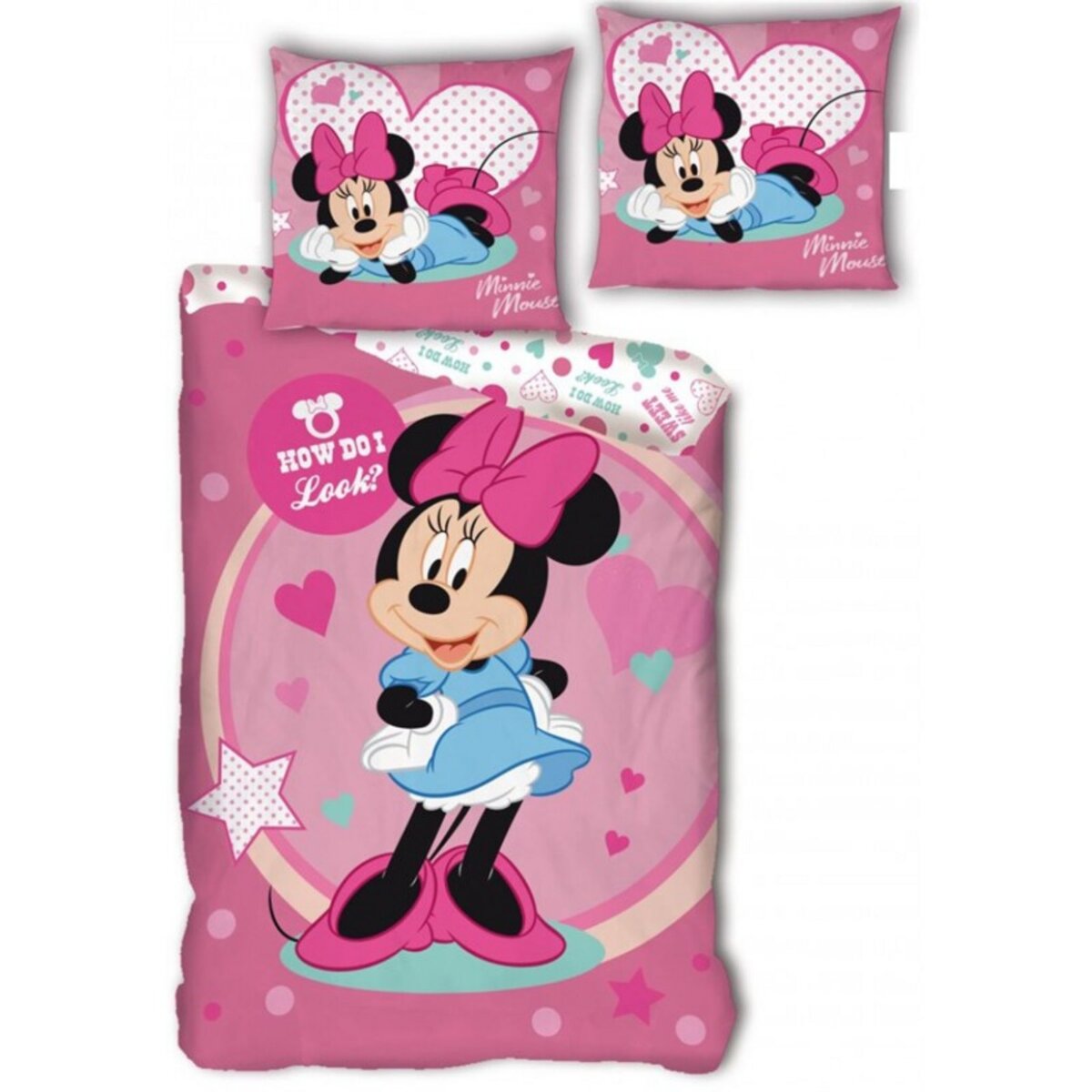 Disney - Parure de lit en coton Minnie : Coeurs - 140 x 200 cm