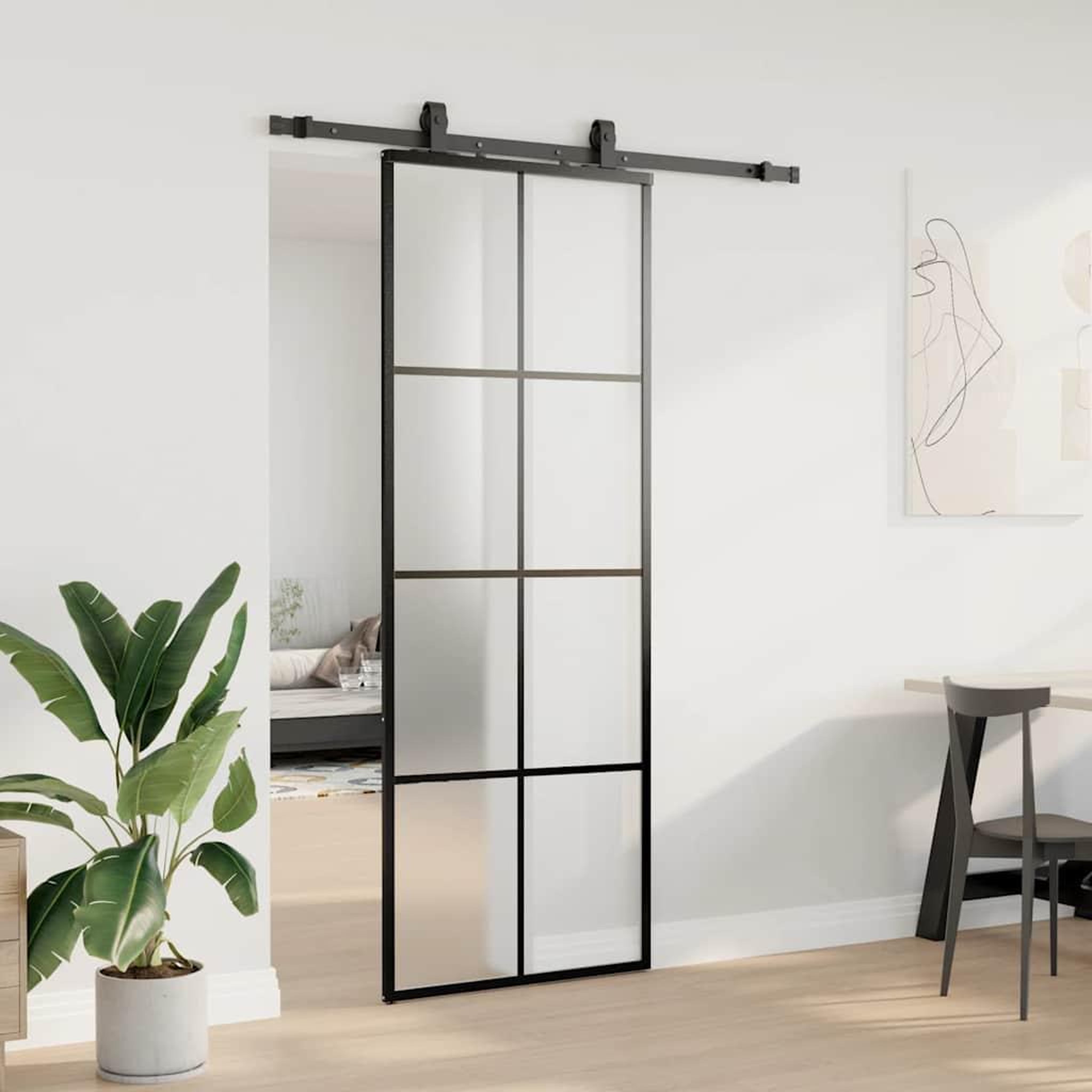 Voir la diapositive 3 : VIDAXL Porte coulissante kit de quincaillerie noir 76x205 cm verre ESG