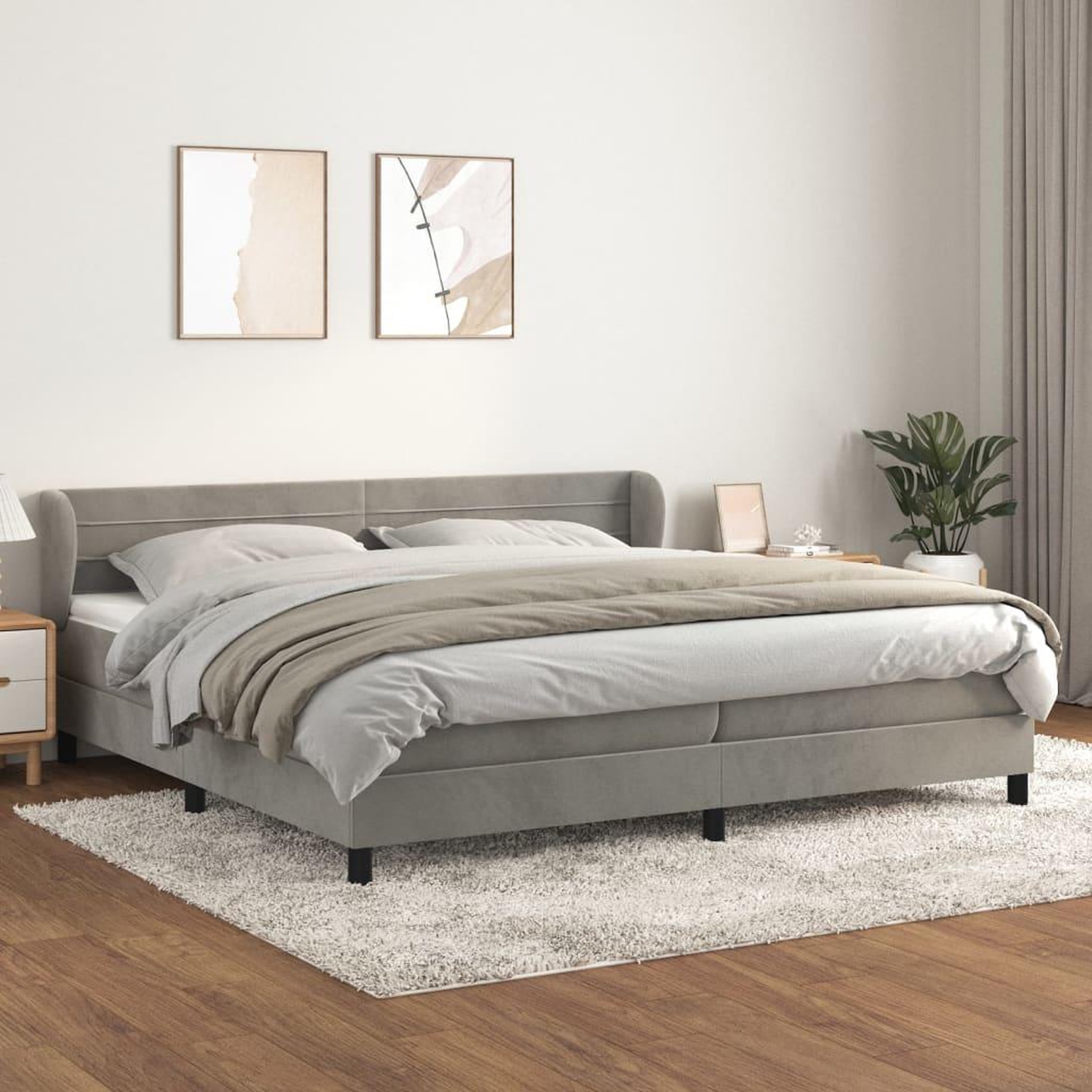 Voir la diapositive 1 : VIDAXL Sommier a lattes de lit et matelas Gris clair 200x200cm Velours