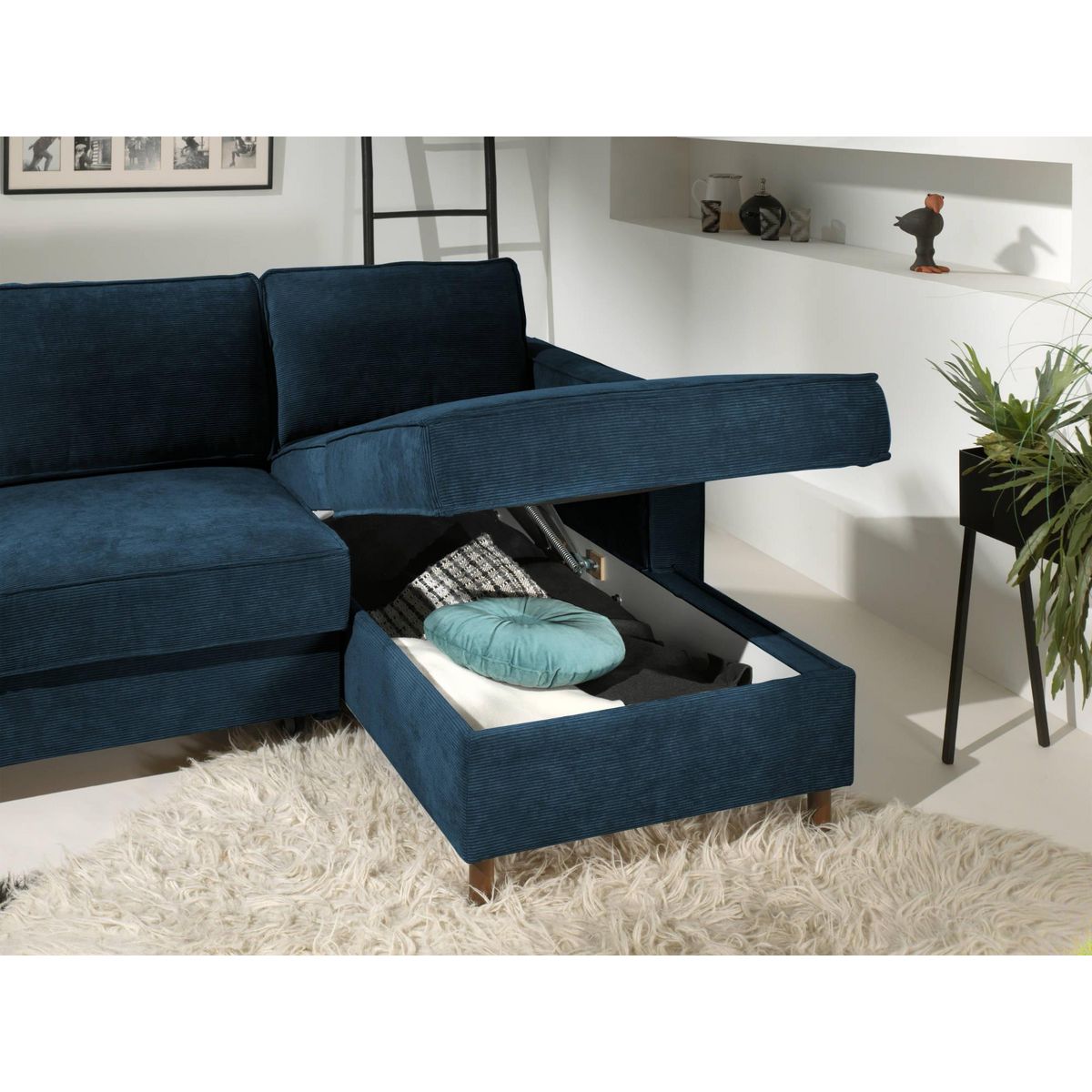 LISA DESIGN Jake - canapé d'angle droit - convertible avec coffre - 4 places - en velours côtelé