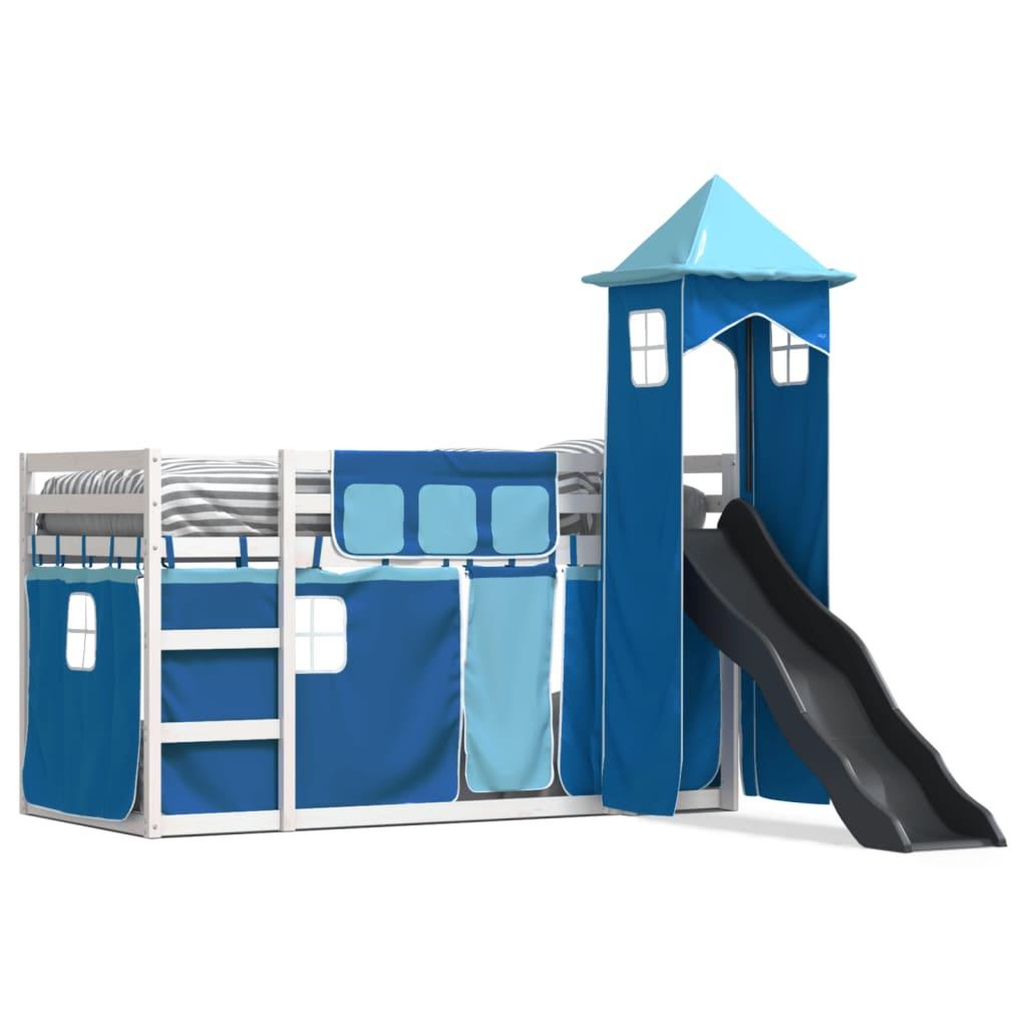 Voir la diapositive 2 : VIDAXL Lit superpose sans matelas avec toboggan et rideaux 90x190 cm