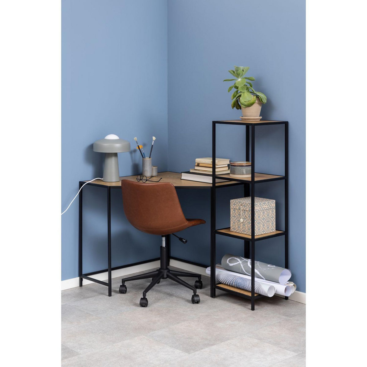 TOILINUX Bibliothèque droite 3 niveaux en MDF et Métal - Beige et Noir