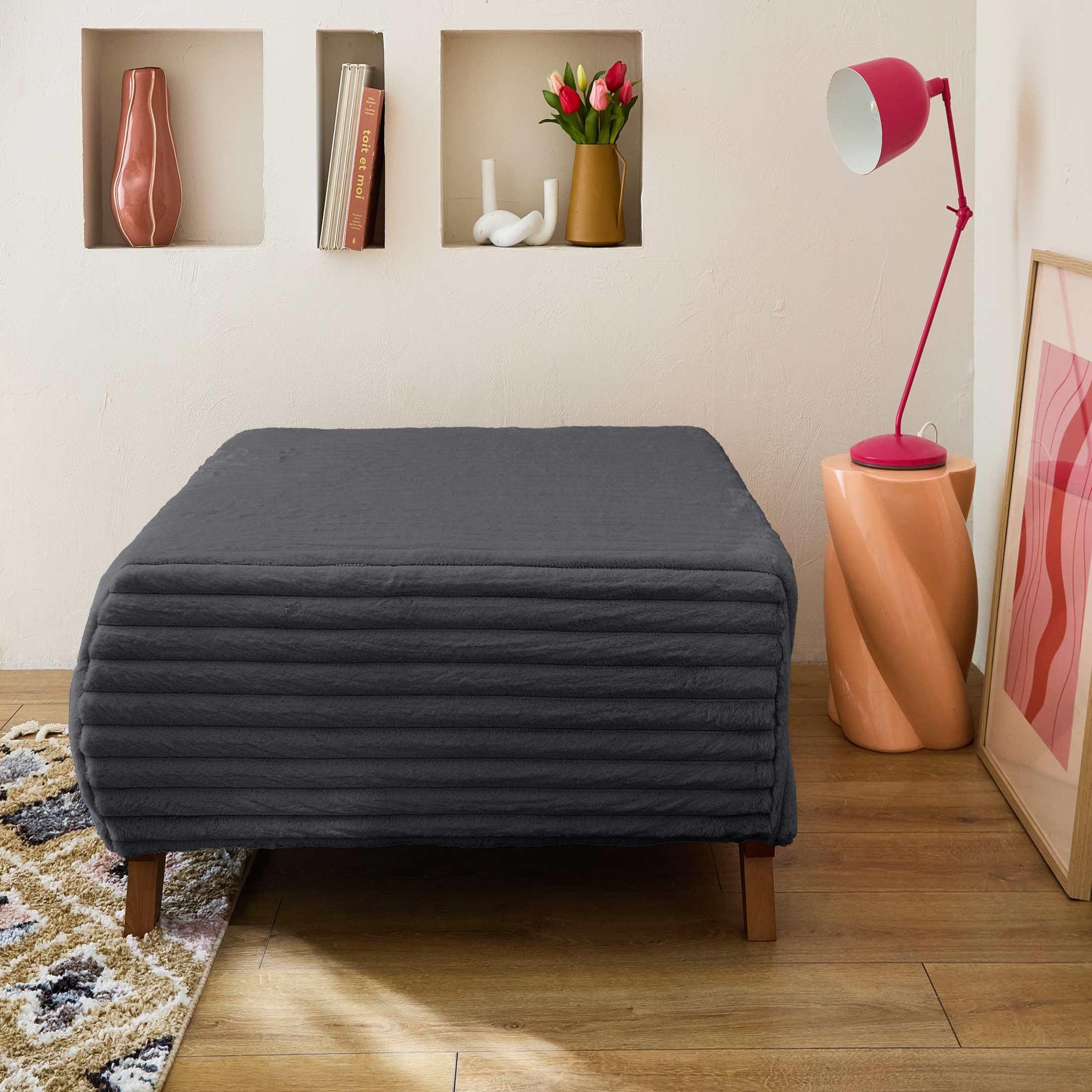 Voir la diapositive 2 : BEST MOBILIER Cristal - pouf modulable - 95 cm - en fausse fourrure côtelée