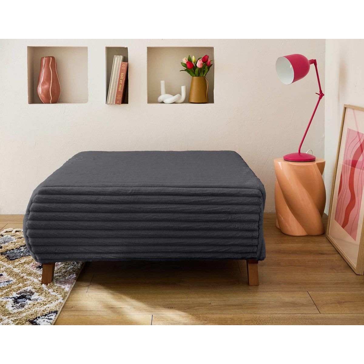 BEST MOBILIER Cristal - pouf modulable - 95 cm - en fausse fourrure côtelée