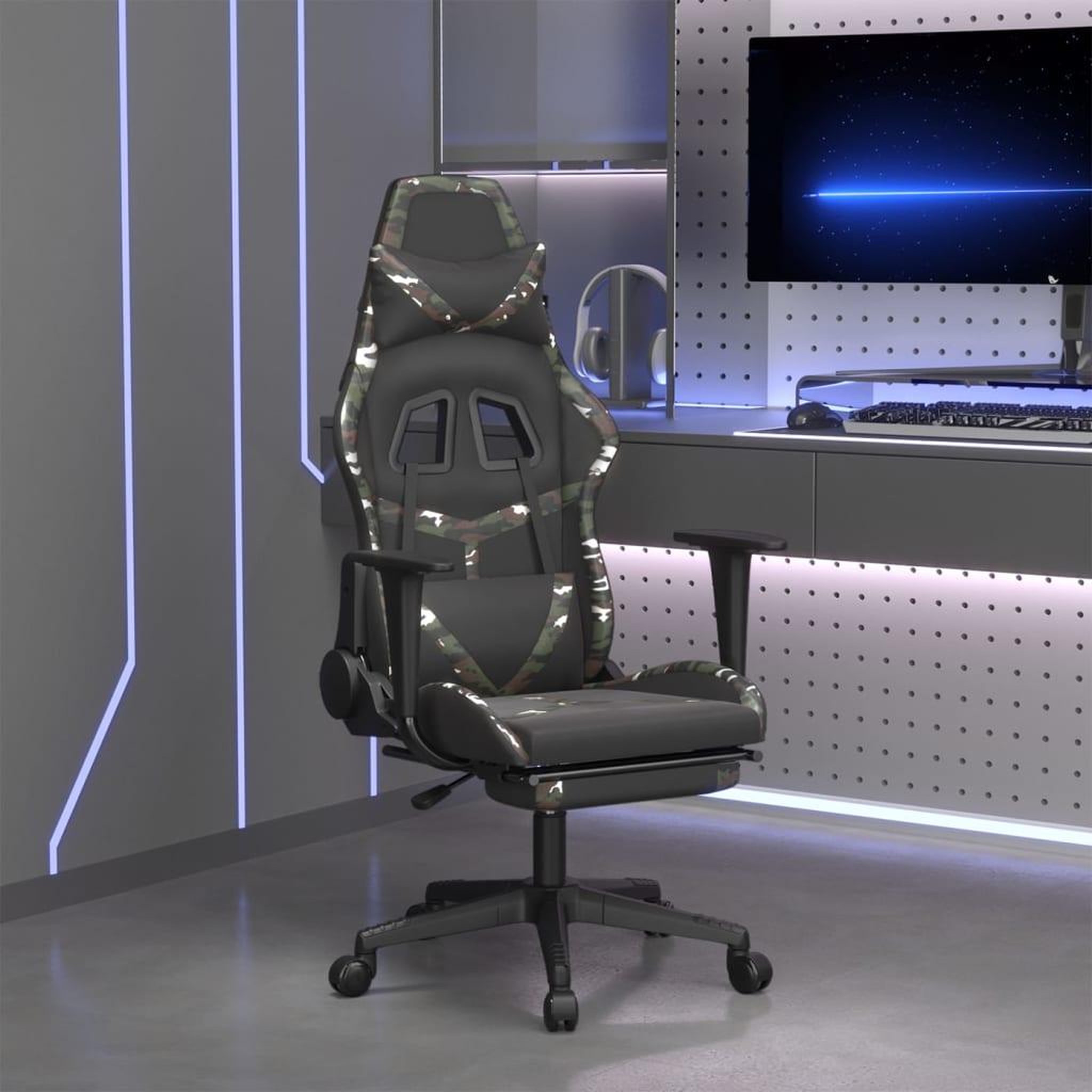 VIDAXL Chaise de jeu avec repose-pied Noir et camouflage Similicuir