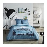 Today Parure de lit - TODAY - JAVA - 2 personnes - 240x220 cm - Coton - Imprimé New York - Bleu