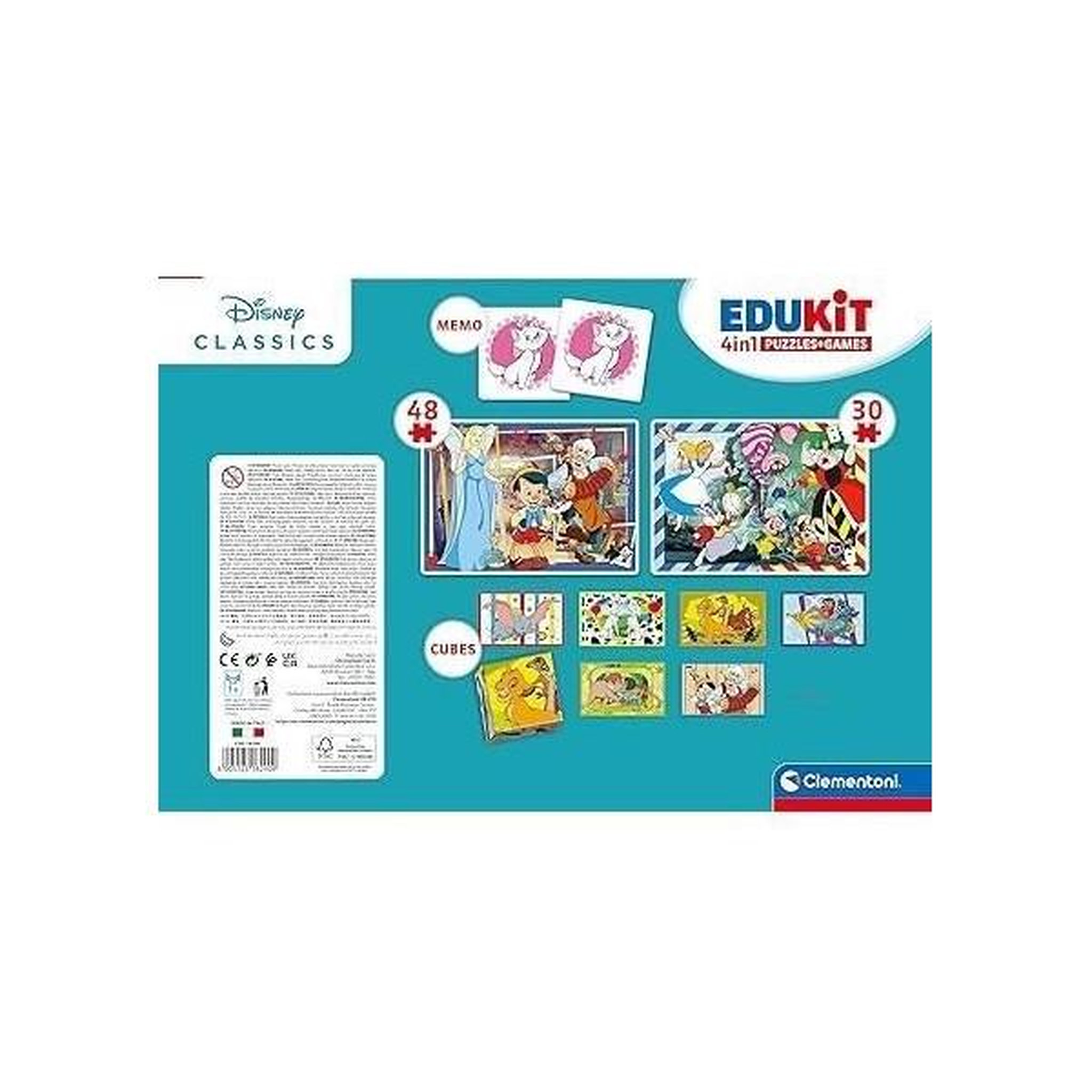 Voir la diapositive 4 : CLEMENTONI Clementoni - edukit - disney - coffret apprentissage 4 en 1 - 2 puzzles, 1 mémo, 1 jeu de 6 cubes - fabriqué en italie - dés