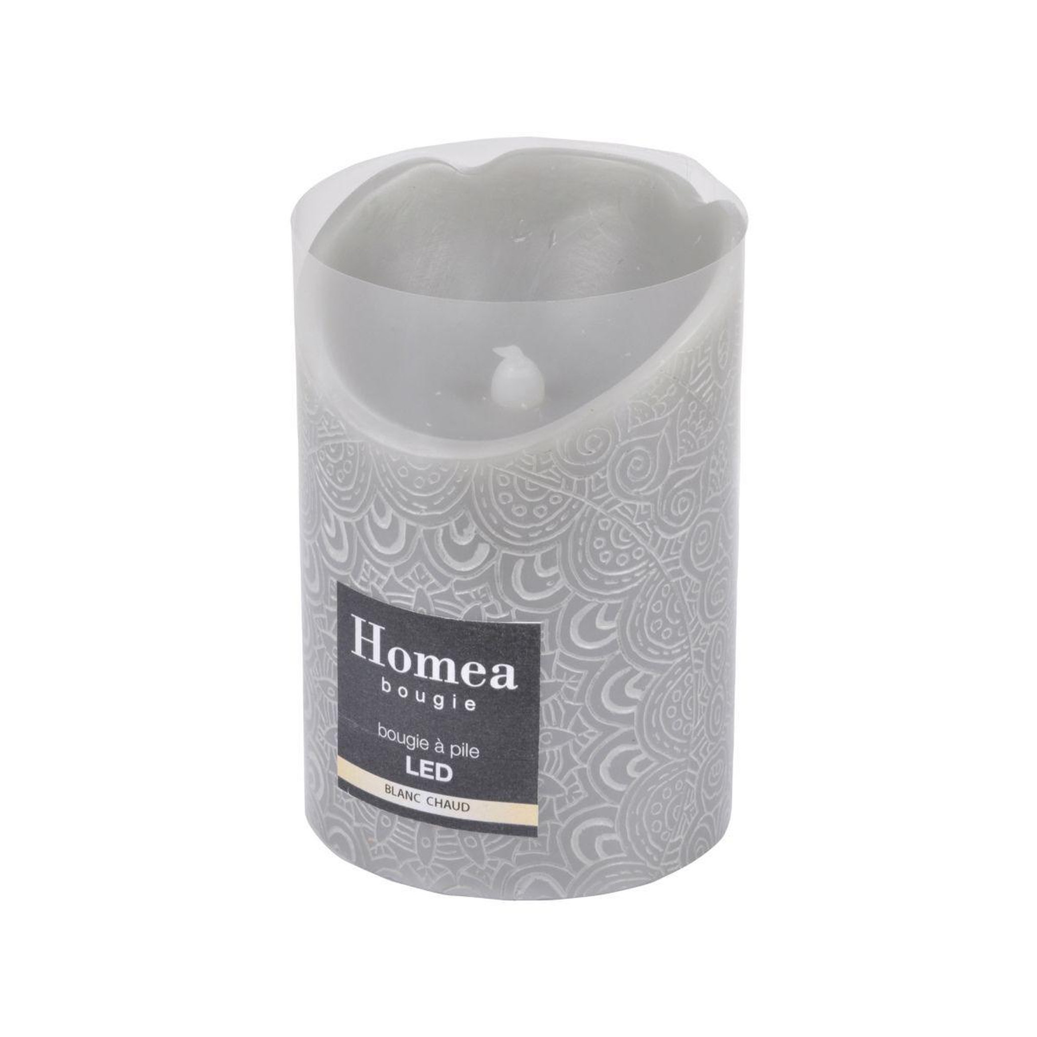 Voir la diapositive 3 : HOMEA Bougie Pilier LED  Mandala  11cm Gris Clair