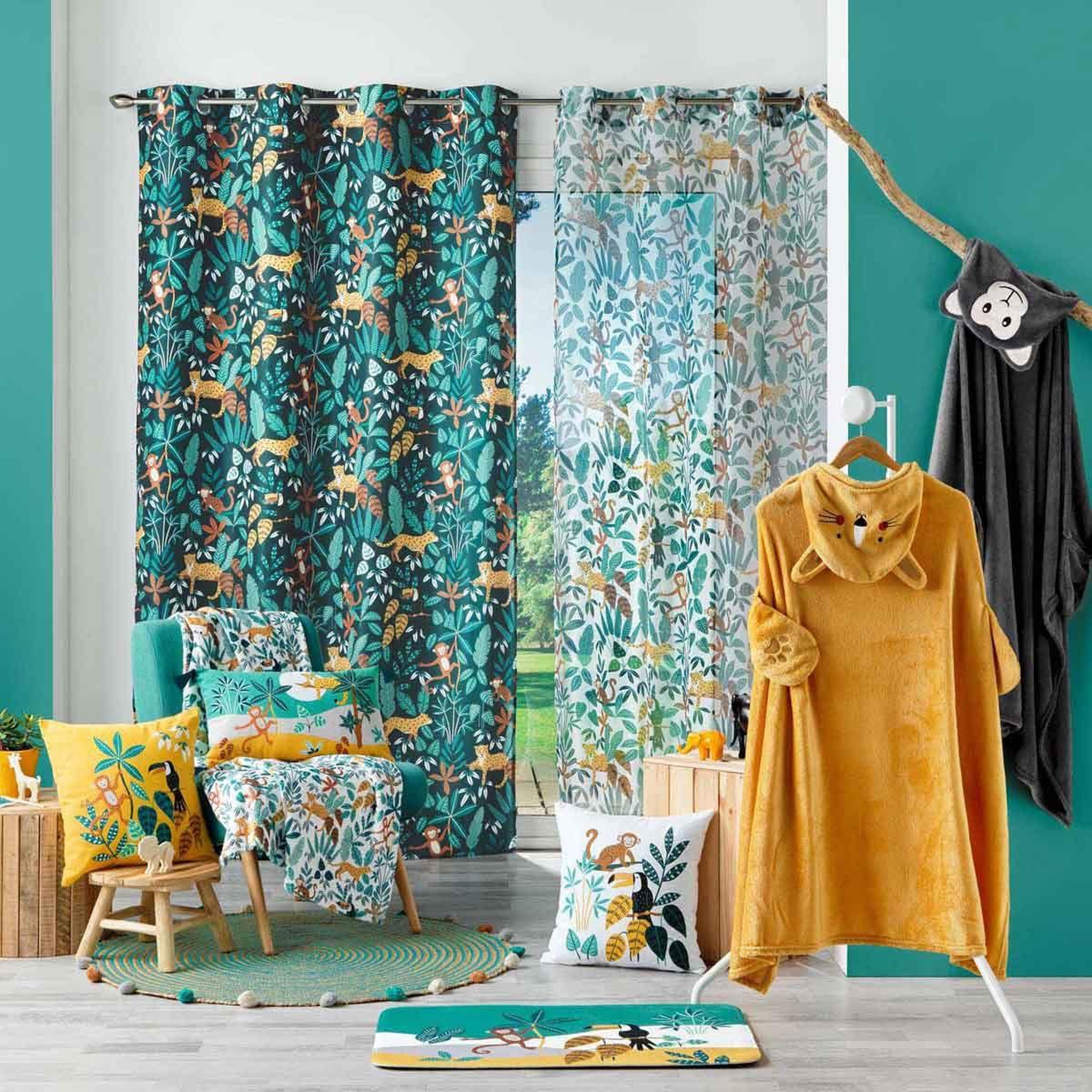 Voir la diapositive 3 : Douceur d'Intérieur Tapis enfant imprimé  jungle story  45x75cm vert